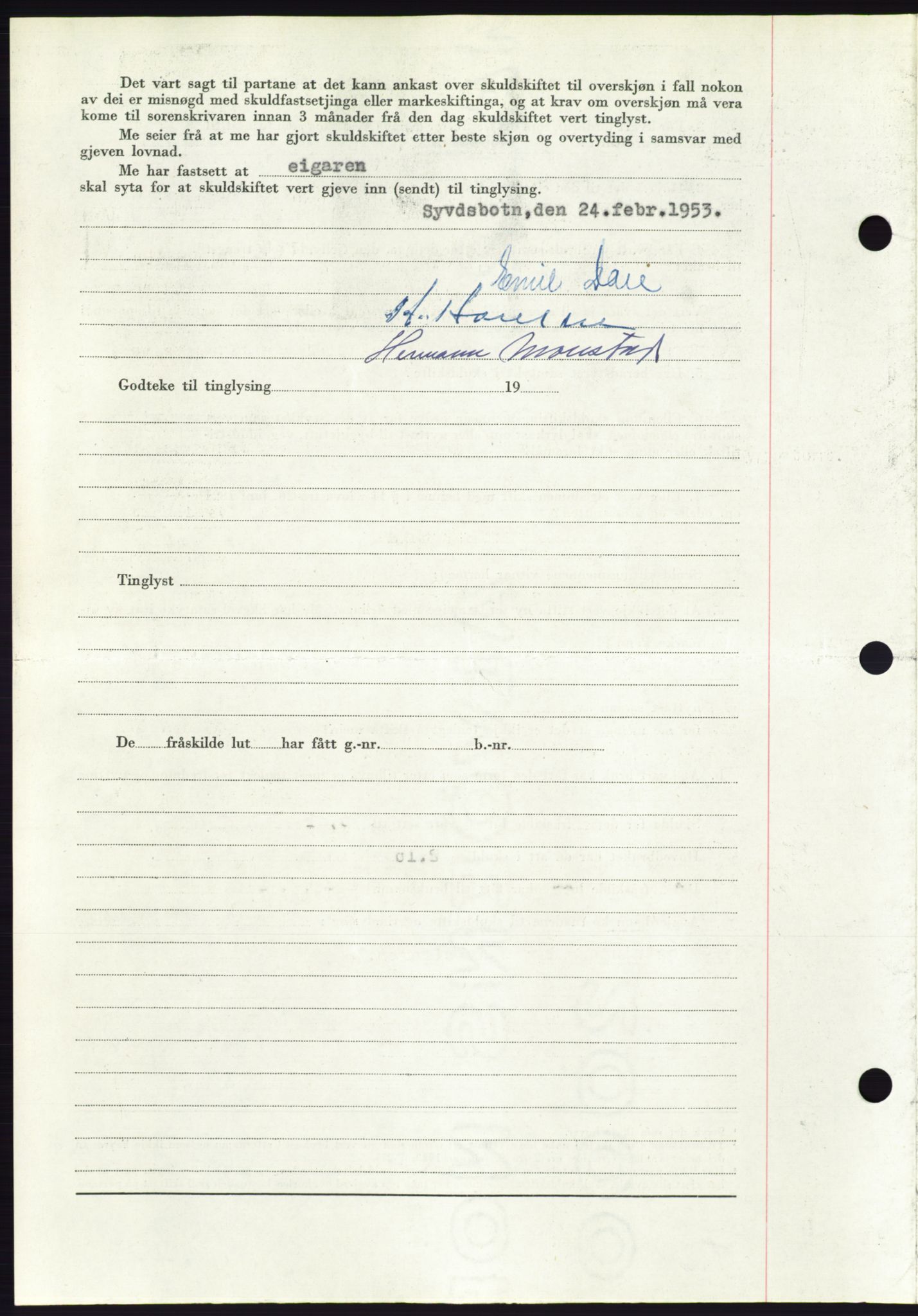 Søre Sunnmøre sorenskriveri, AV/SAT-A-4122/1/2/2C/L0094: Pantebok nr. 20A, 1953-1953, Dagboknr: 515/1953