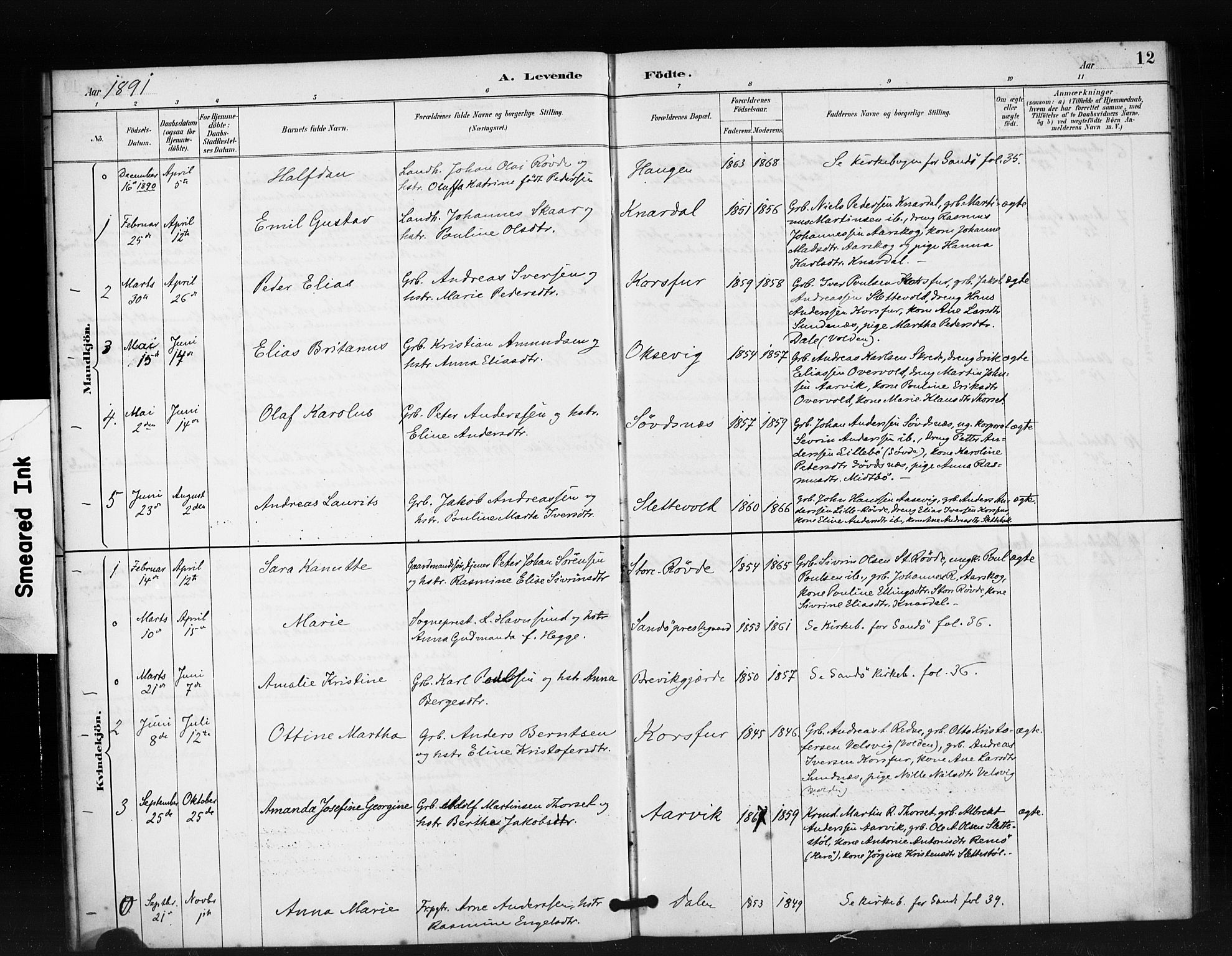 Ministerialprotokoller, klokkerbøker og fødselsregistre - Møre og Romsdal, SAT/A-1454/504/L0056: Ministerialbok nr. 504A03, 1884-1904, s. 12