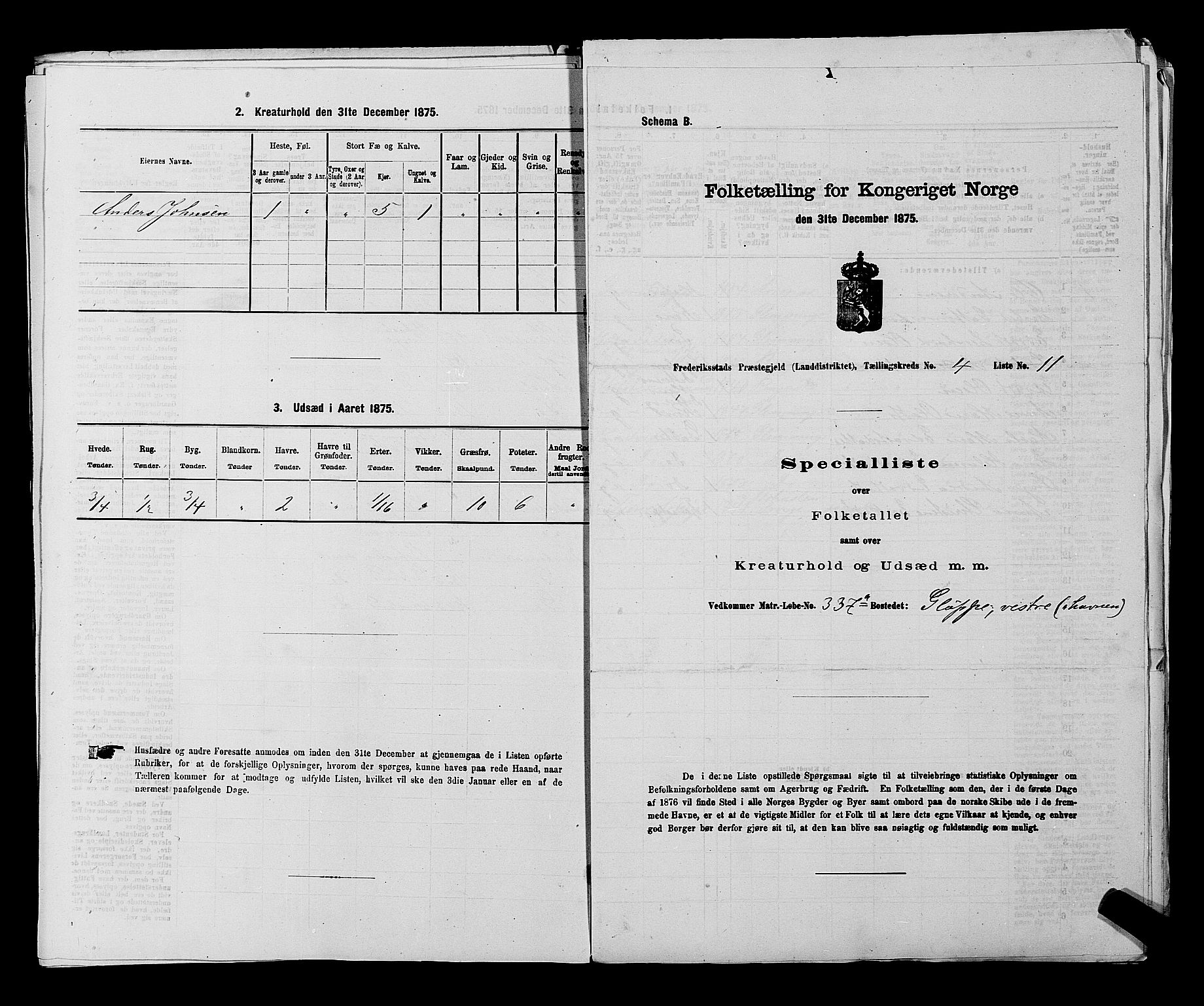 RA, Folketelling 1875 for 0132L Fredrikstad prestegjeld, Glemmen sokn, 1875, s. 805