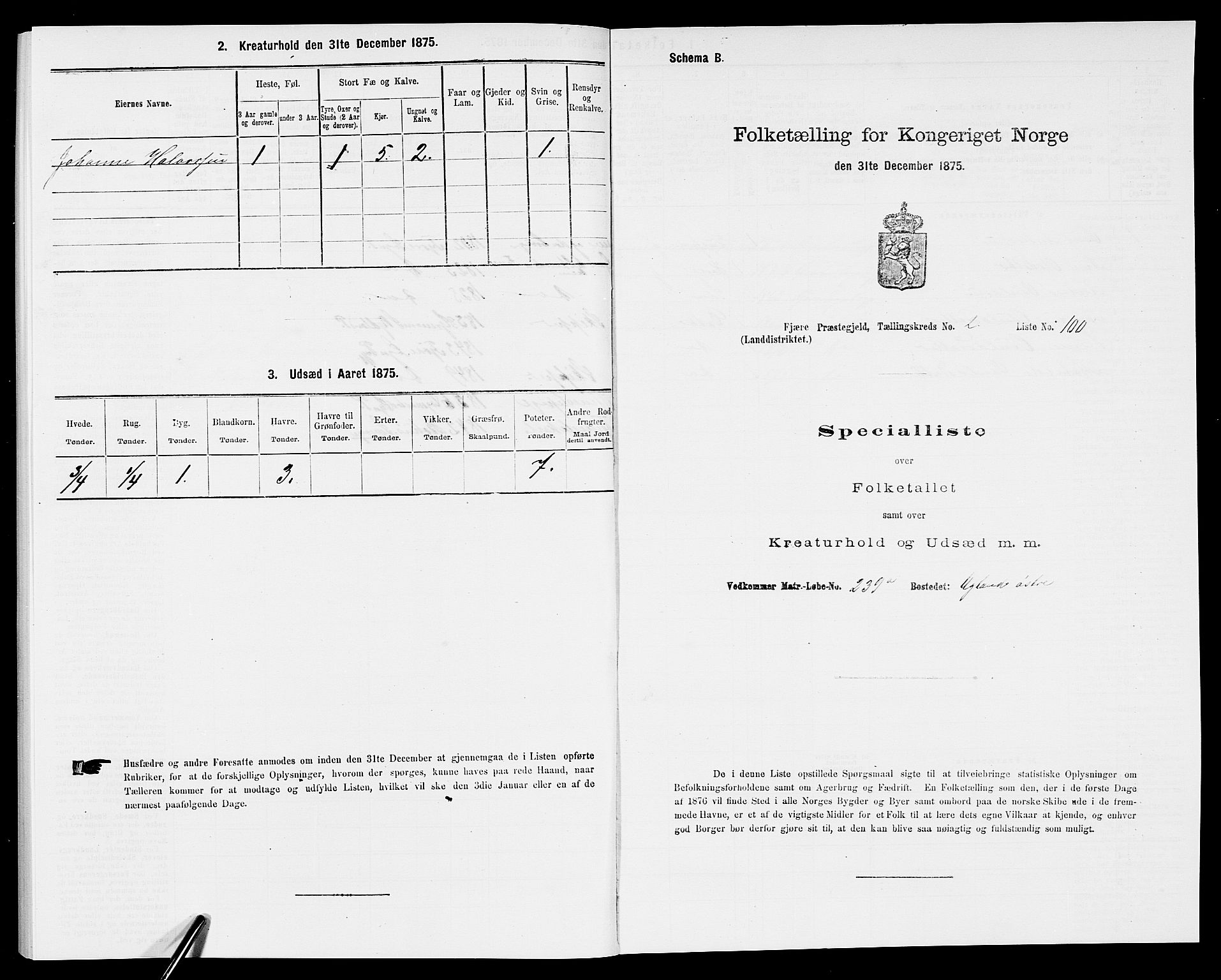 SAK, Folketelling 1875 for 0923L Fjære prestegjeld, Fjære sokn, 1875, s. 723