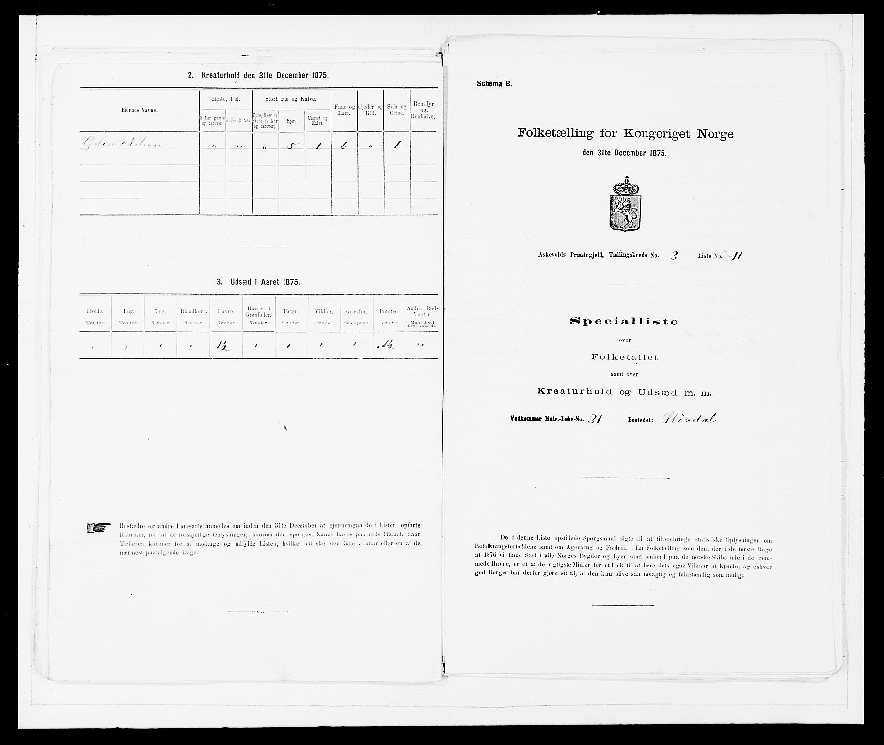 SAB, Folketelling 1875 for 1428P Askvoll prestegjeld, 1875, s. 185