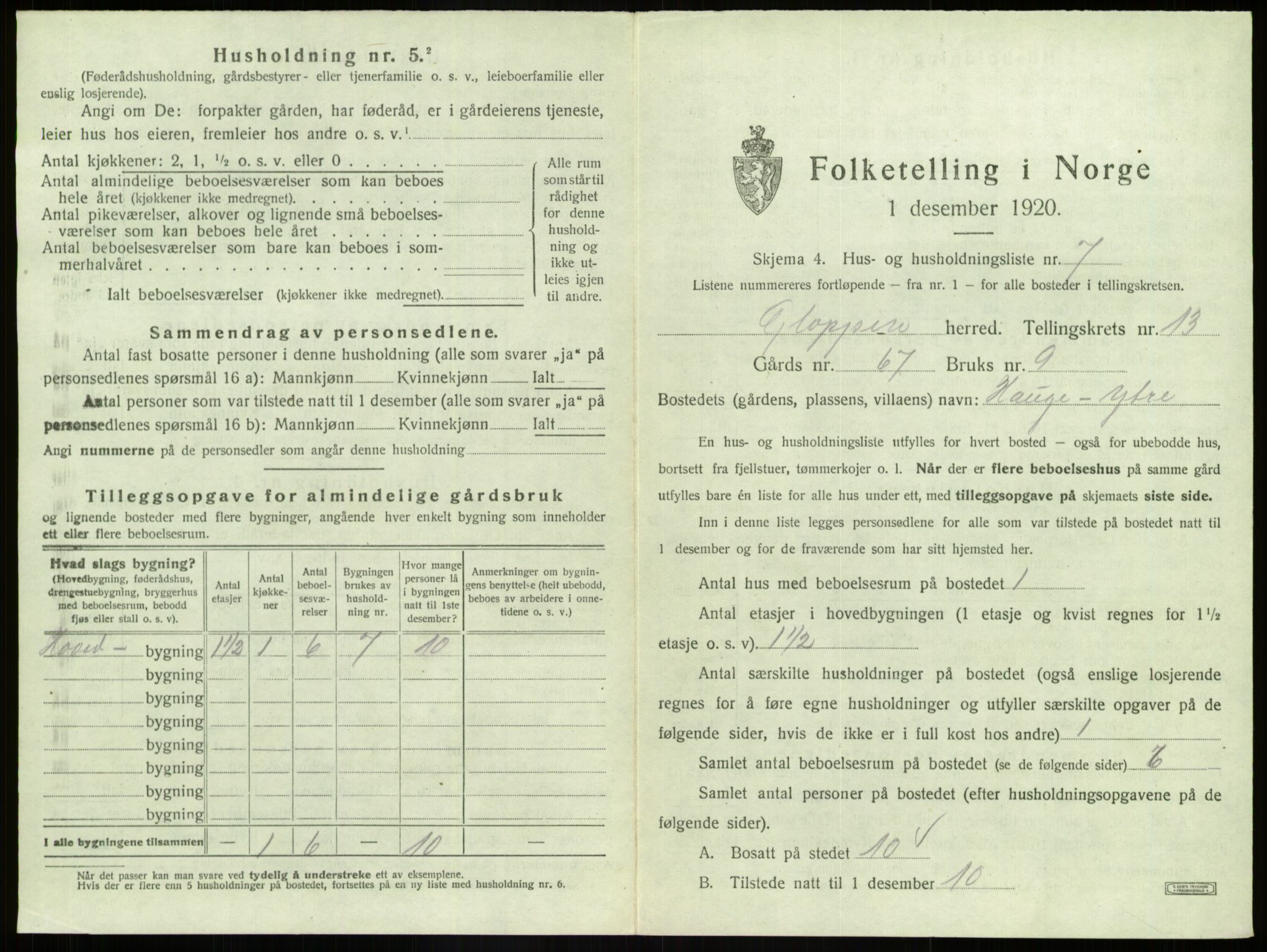 SAB, Folketelling 1920 for 1445 Gloppen herred, 1920, s. 845