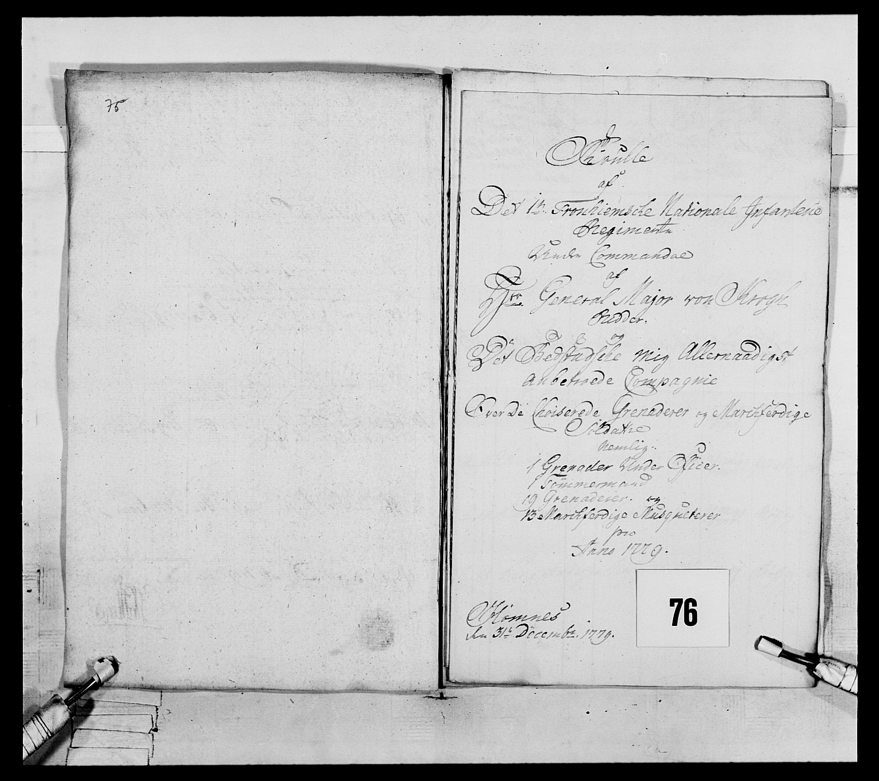 Generalitets- og kommissariatskollegiet, Det kongelige norske kommissariatskollegium, RA/EA-5420/E/Eh/L0073: 1. Trondheimske nasjonale infanteriregiment, 1774-1779, s. 322