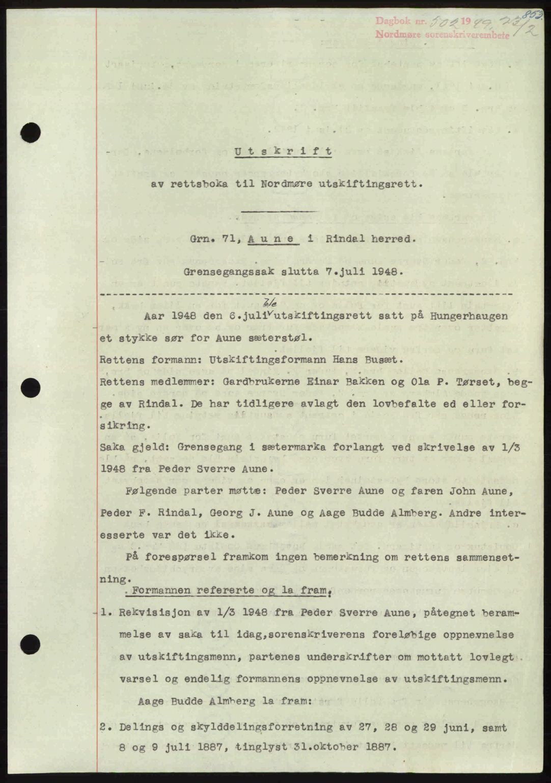 Nordmøre sorenskriveri, SAT/A-4132/1/2/2Ca: Pantebok nr. A110, 1948-1949, Dagboknr: 502/1949