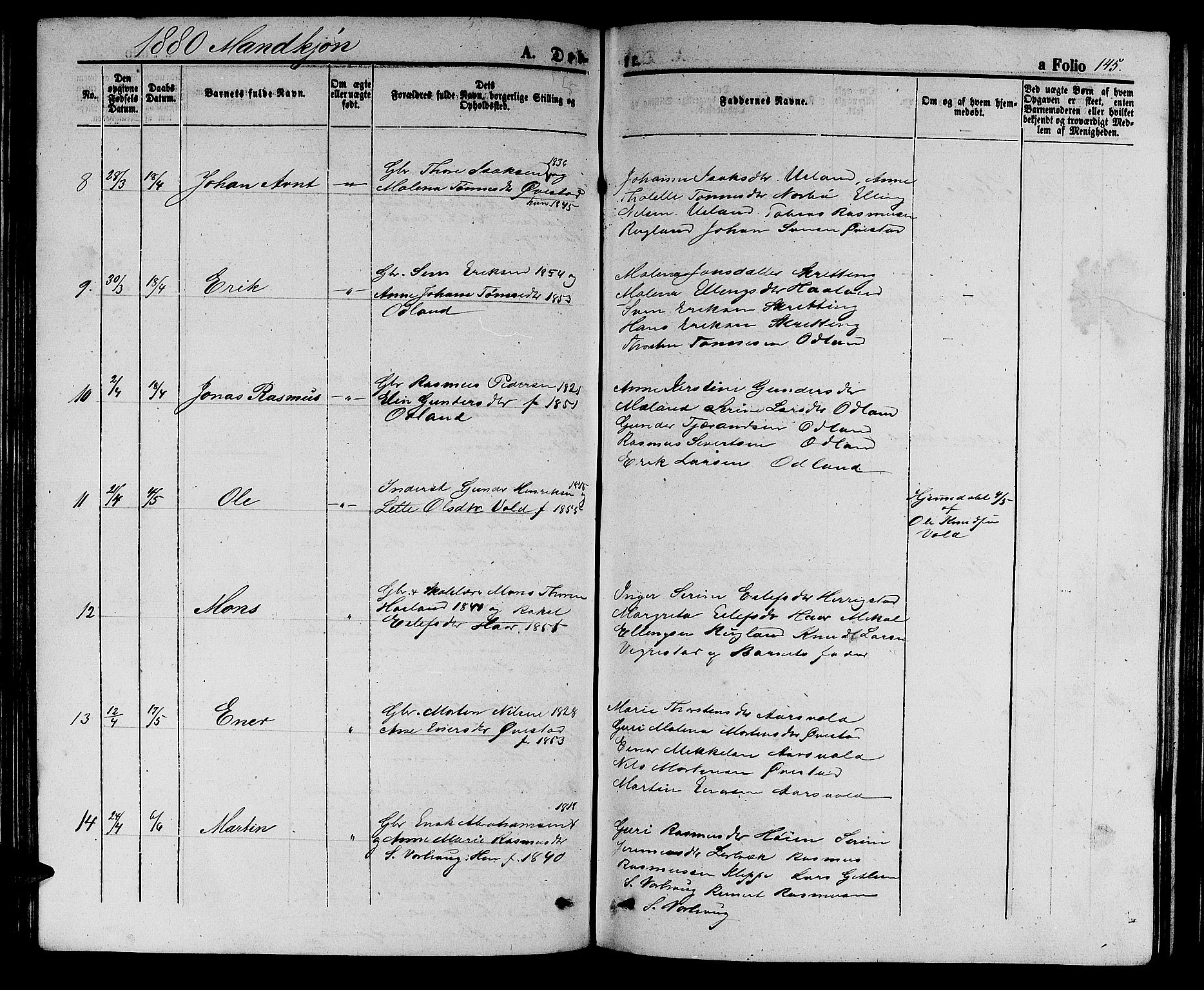 Hå sokneprestkontor, AV/SAST-A-101801/001/30BB/L0002: Klokkerbok nr. B 2, 1854-1883, s. 145
