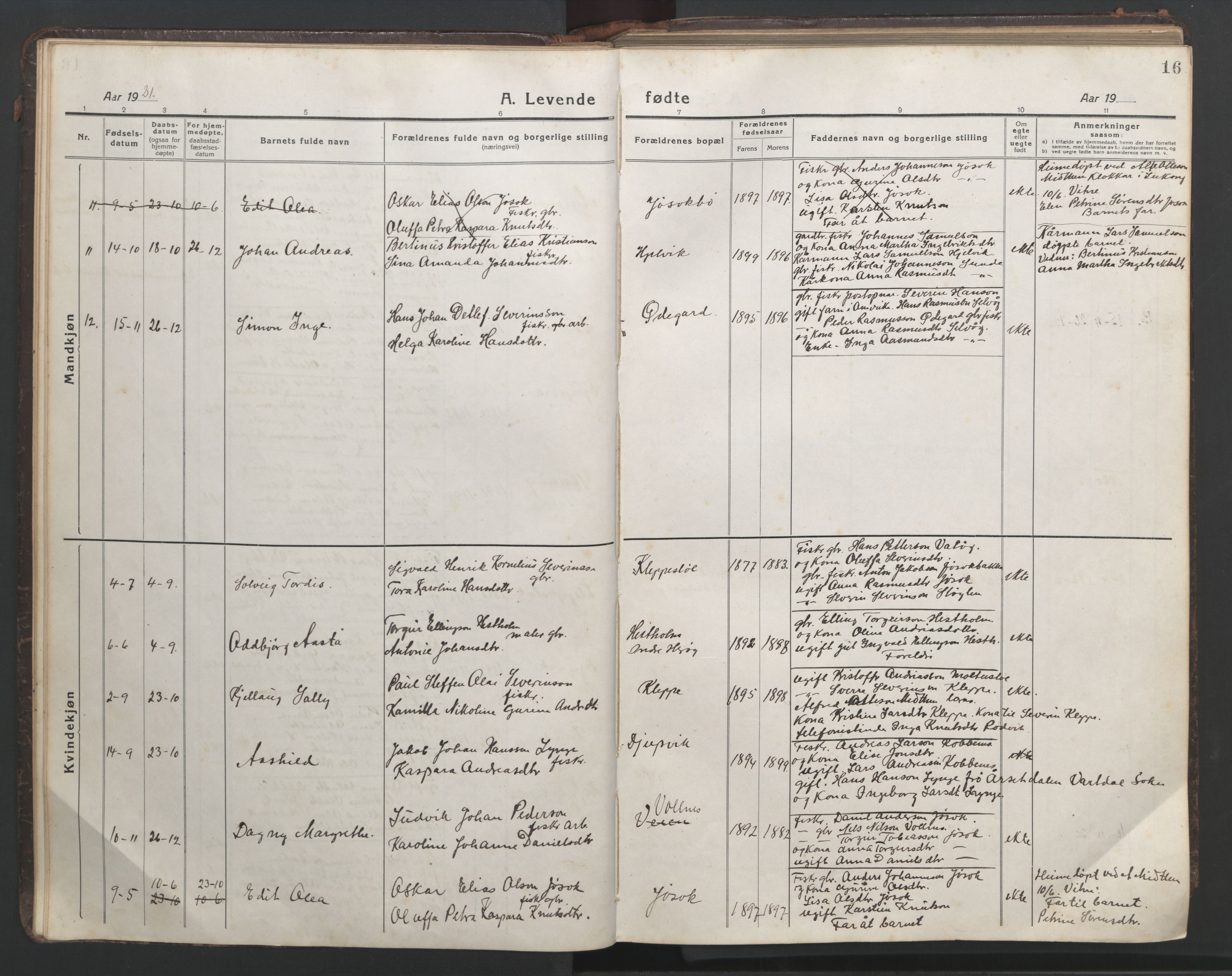 Ministerialprotokoller, klokkerbøker og fødselsregistre - Møre og Romsdal, AV/SAT-A-1454/508/L0099: Klokkerbok nr. 508C03, 1917-1947, s. 16