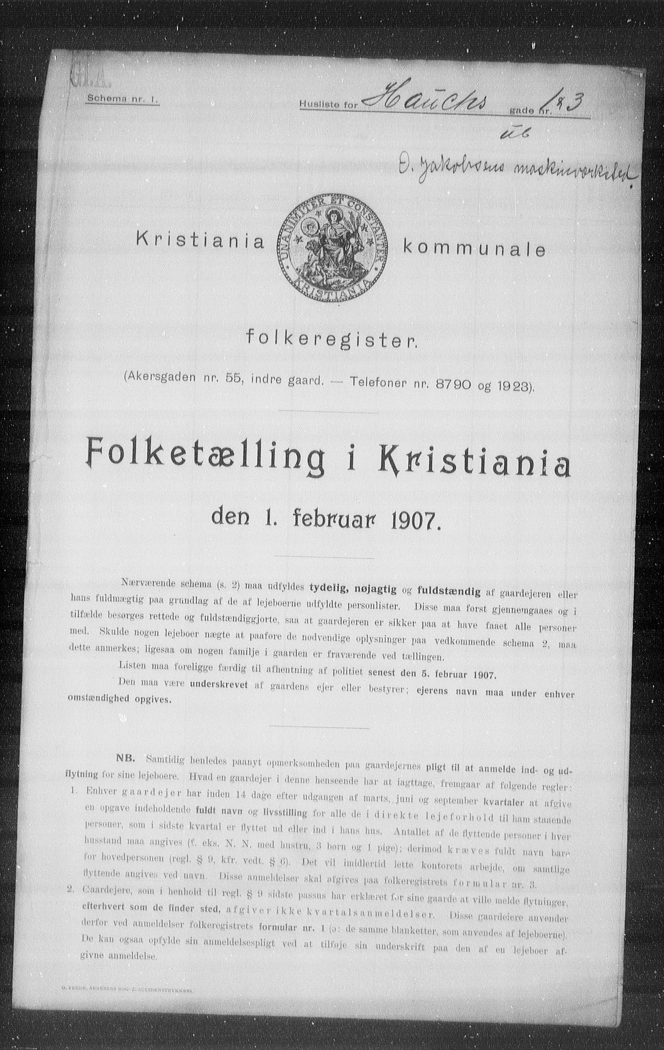 OBA, Kommunal folketelling 1.2.1907 for Kristiania kjøpstad, 1907, s. 18141