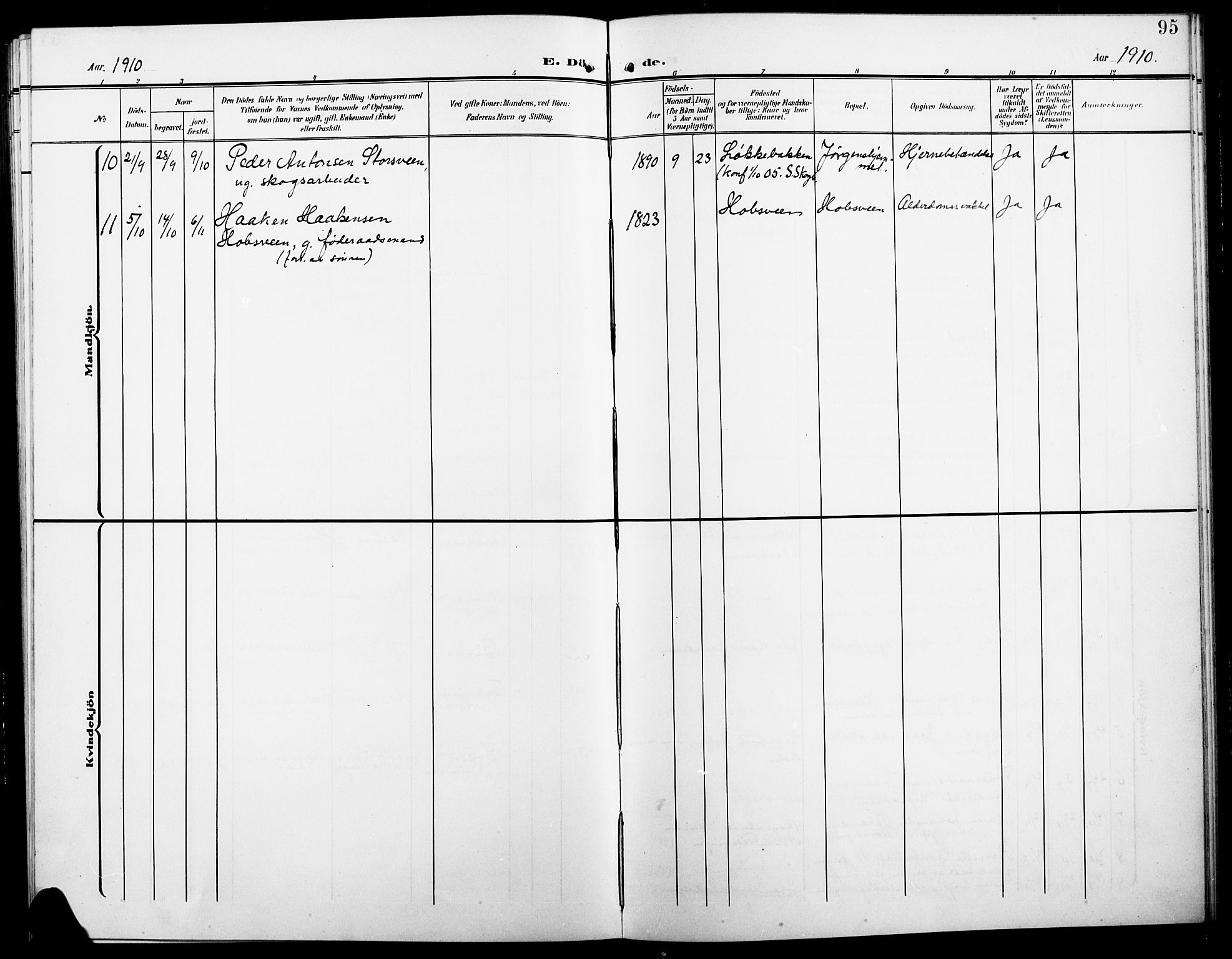 Elverum prestekontor, AV/SAH-PREST-044/H/Ha/Hab/L0008: Klokkerbok nr. 8, 1908-1918, s. 95