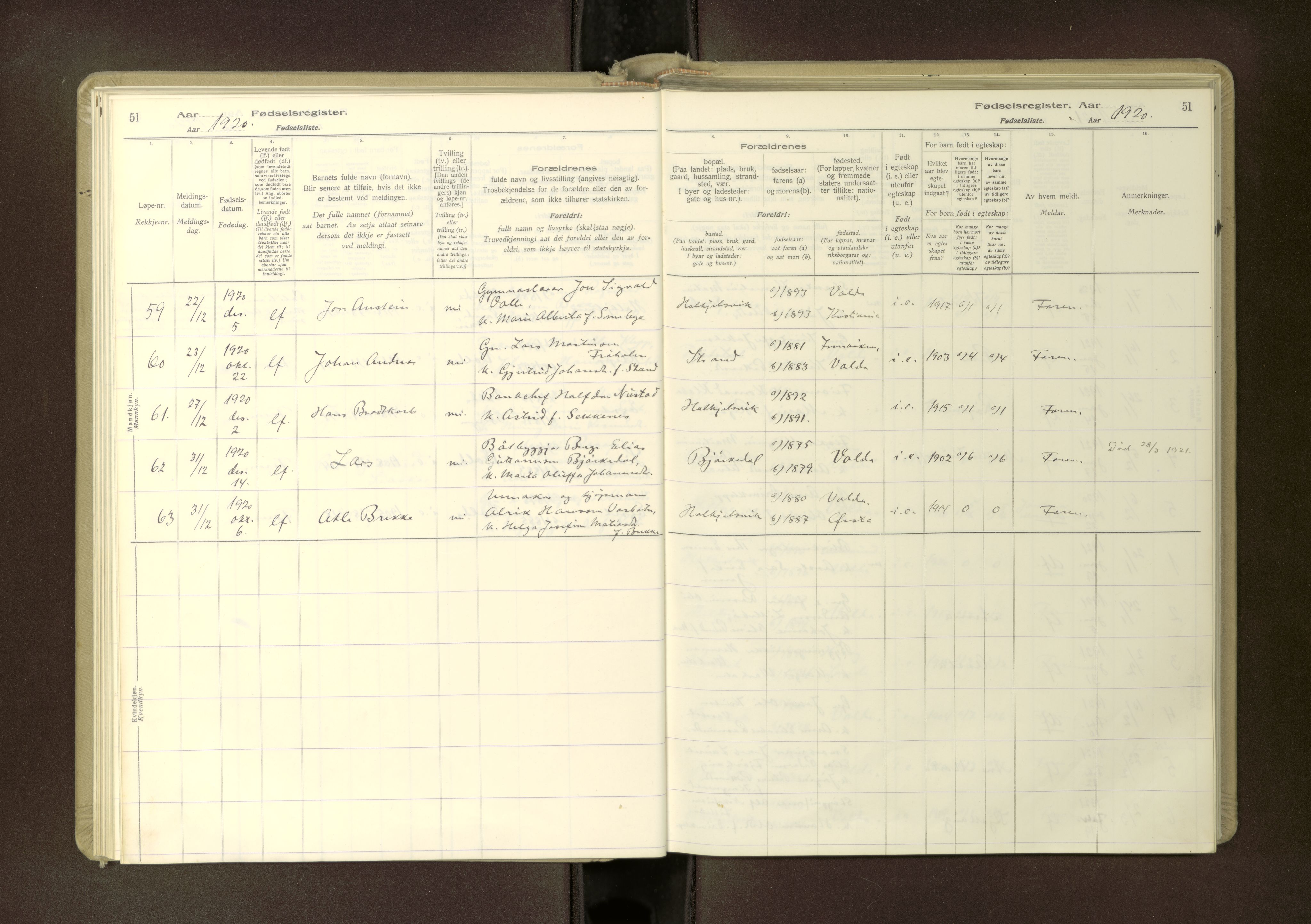 Ministerialprotokoller, klokkerbøker og fødselsregistre - Møre og Romsdal, AV/SAT-A-1454/511/L0165: Fødselsregister nr. 511---, 1916-1937, s. 51