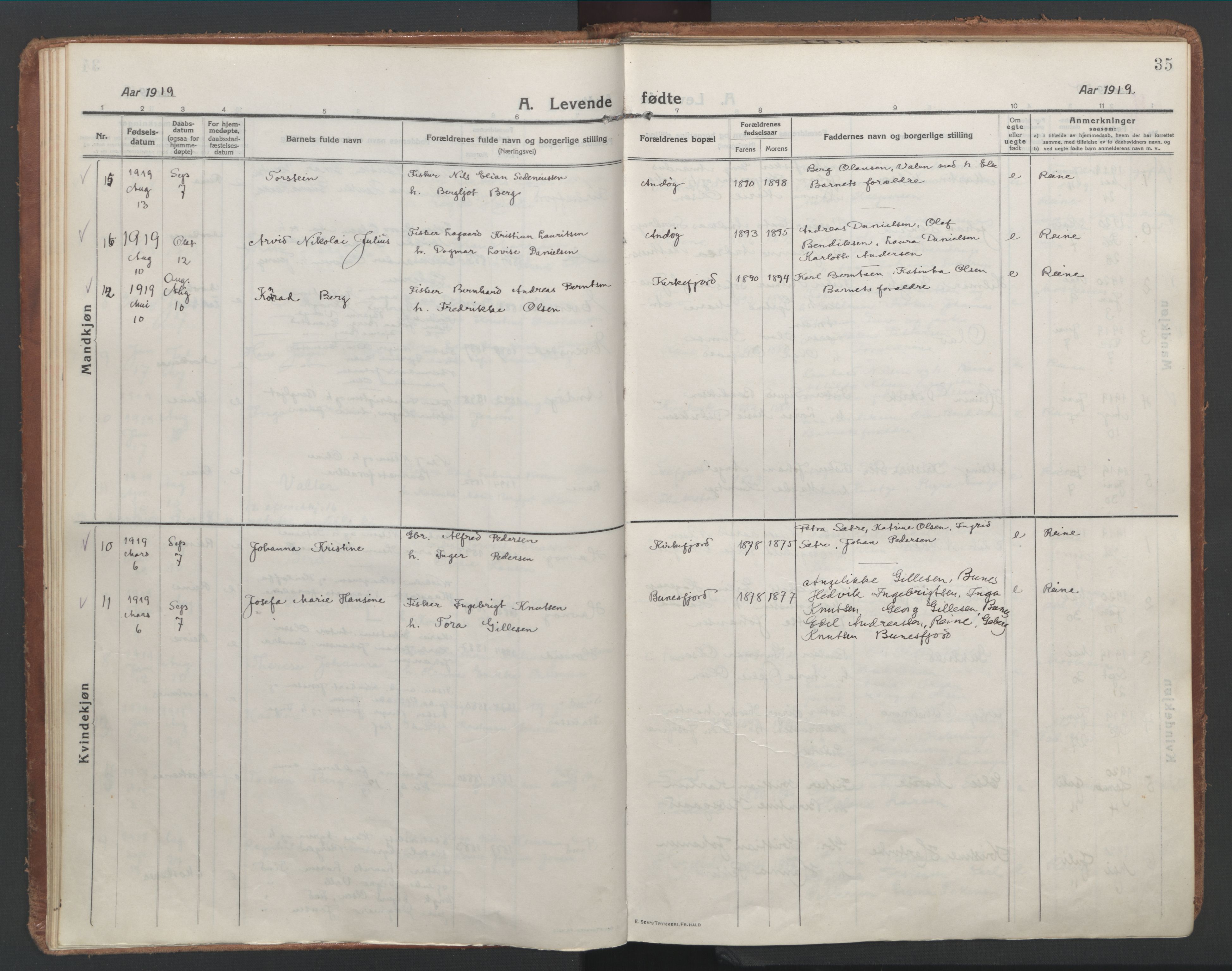 Ministerialprotokoller, klokkerbøker og fødselsregistre - Nordland, SAT/A-1459/886/L1222: Ministerialbok nr. 886A04, 1914-1926, s. 35