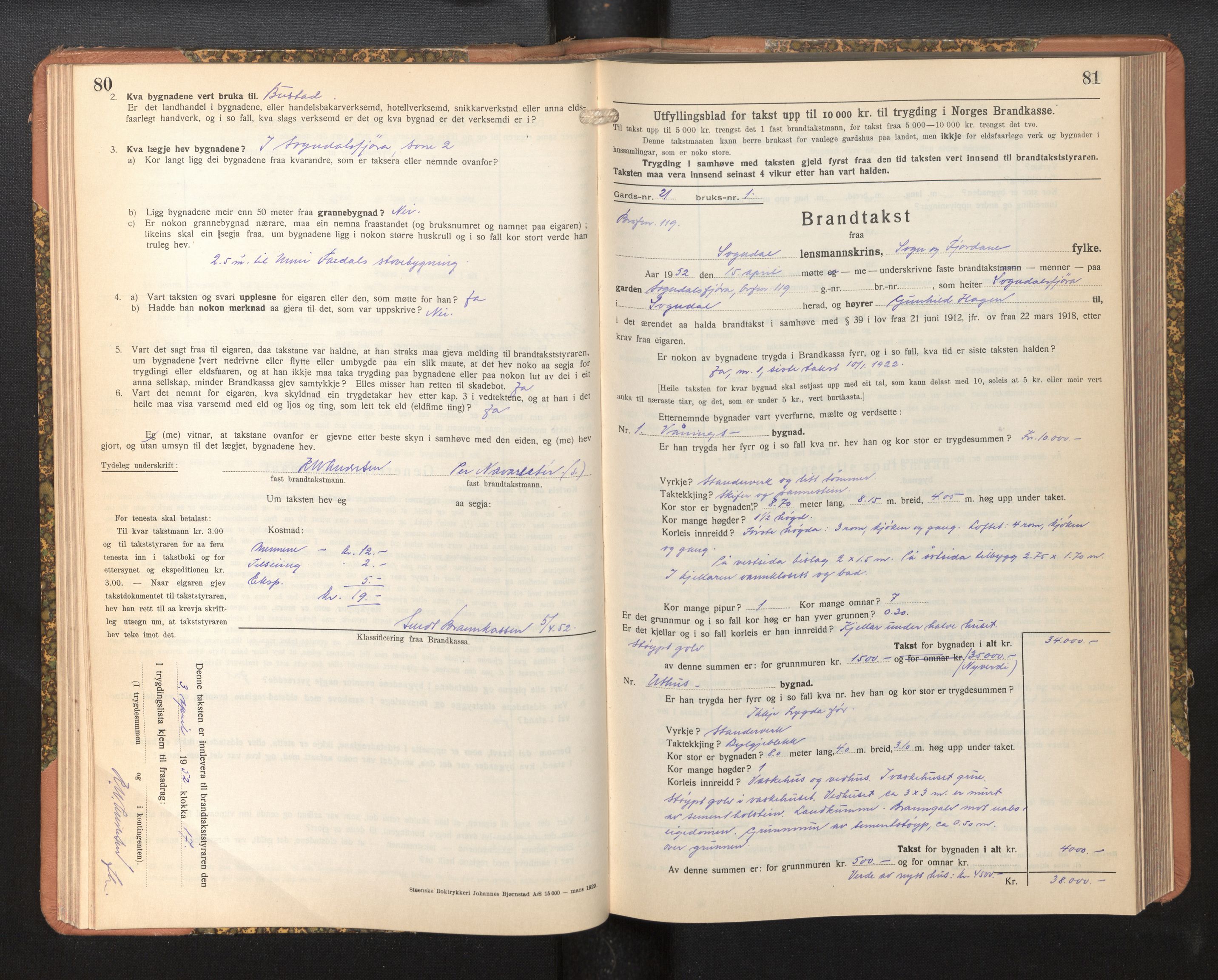Lensmannen i Sogndal, AV/SAB-A-29901/0012/L0019: Branntakstprotokoll, Sogndalsfjøra, skjematakst, 1944-1954, s. 80-81