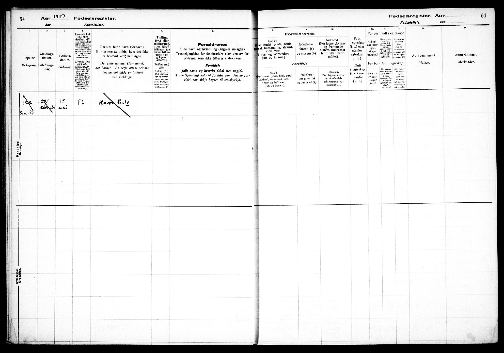 Vålerengen prestekontor Kirkebøker, SAO/A-10878/J/Ja/L0001: Fødselsregister nr. 1, 1916-1924, s. 54
