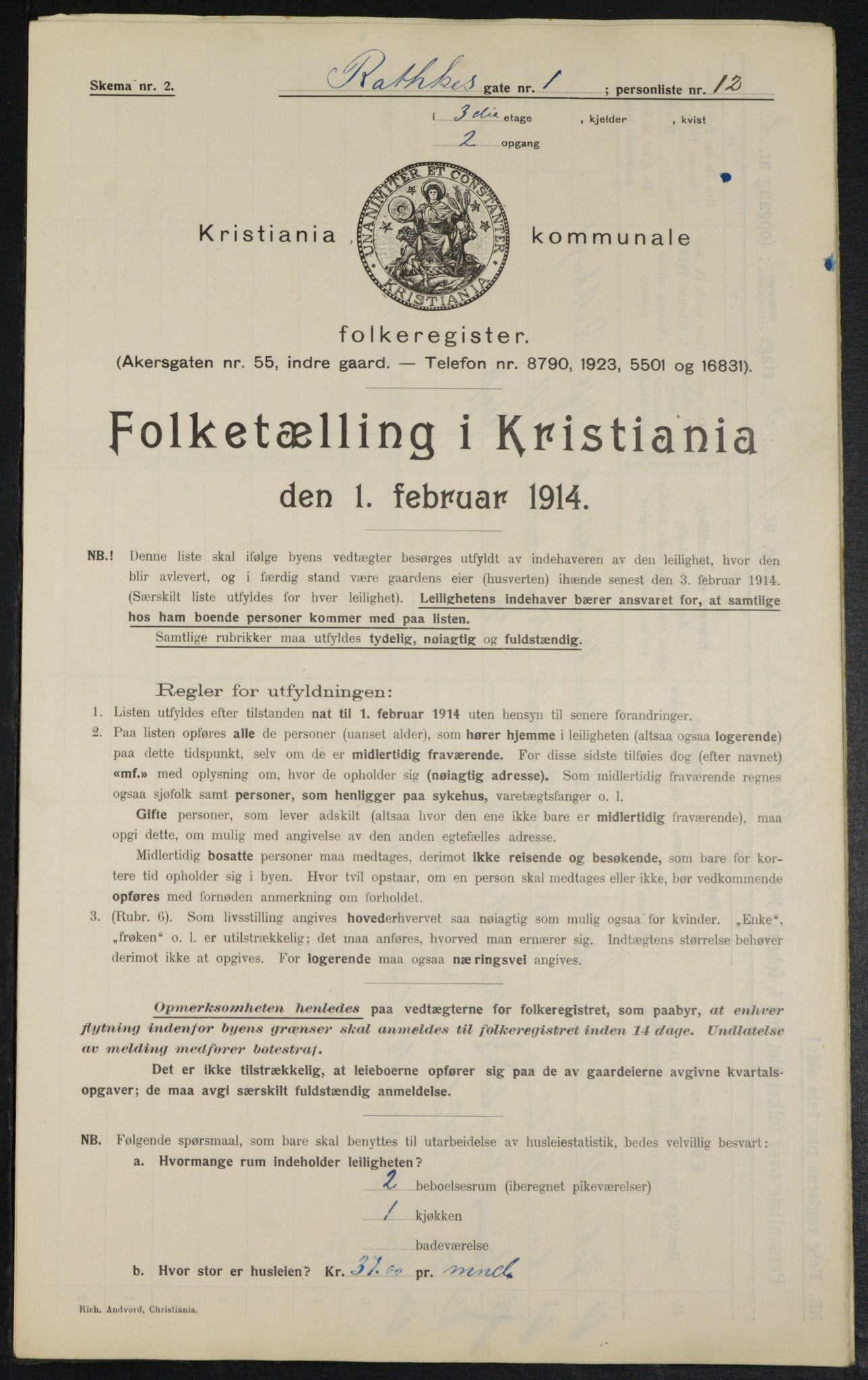 OBA, Kommunal folketelling 1.2.1914 for Kristiania, 1914, s. 81855