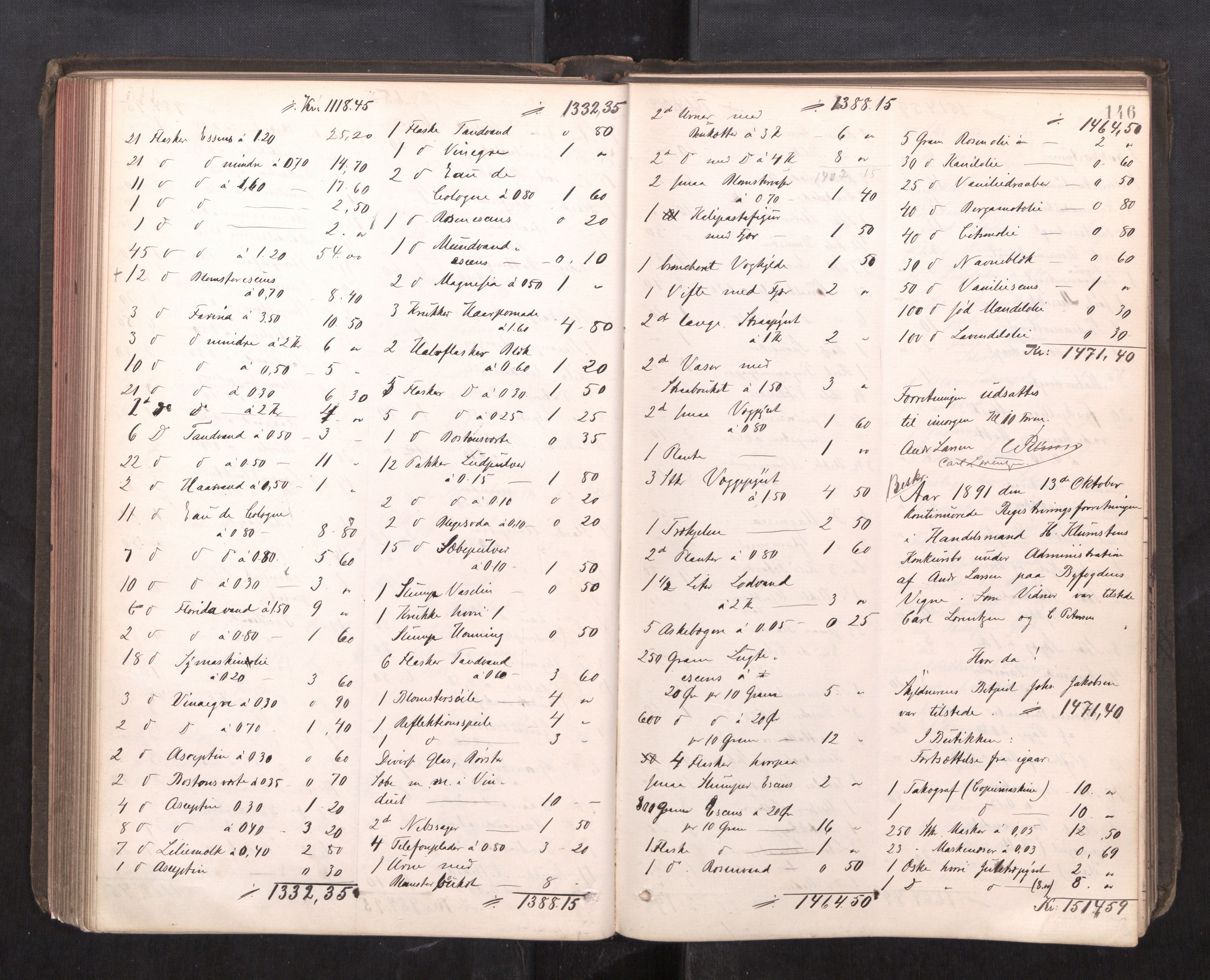 Trondheim byfogd, AV/SAT-A-0003/1/3/3C/L0013: Skifteregistreringsprotokoll - 19/7-14/8. (u/ register), 1887-1893, s. 146