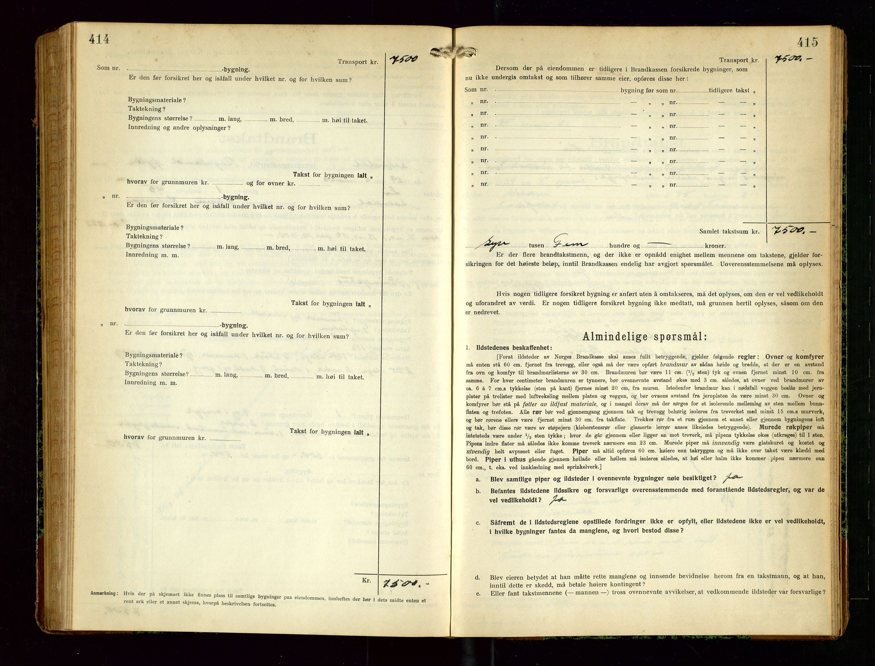 Sokndal lensmannskontor, AV/SAST-A-100417/Gob/L0006: "Brandtakst-Protokol", 1924-1930, s. 414-415