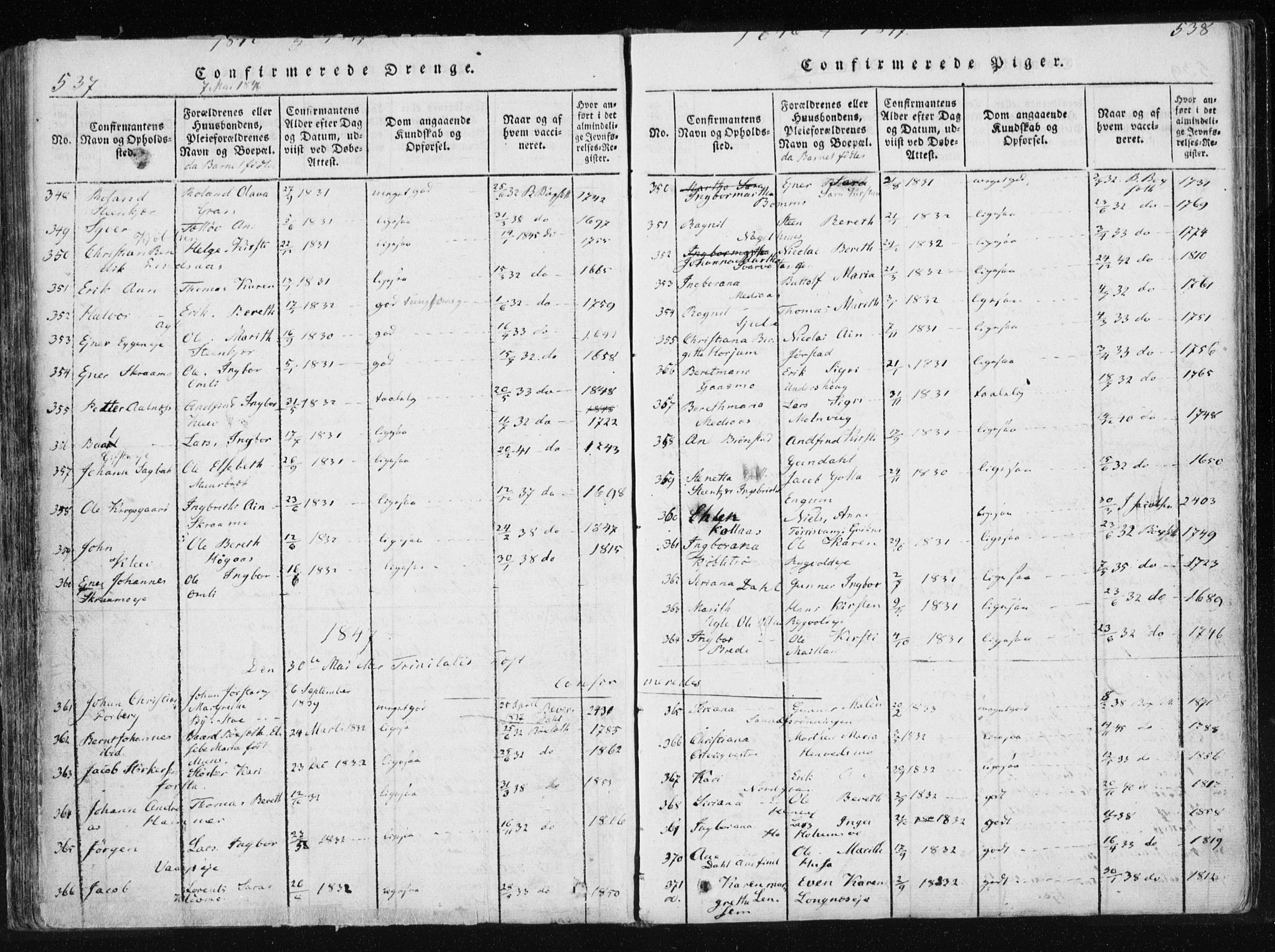 Ministerialprotokoller, klokkerbøker og fødselsregistre - Nord-Trøndelag, SAT/A-1458/749/L0469: Ministerialbok nr. 749A03, 1817-1857, s. 537-538