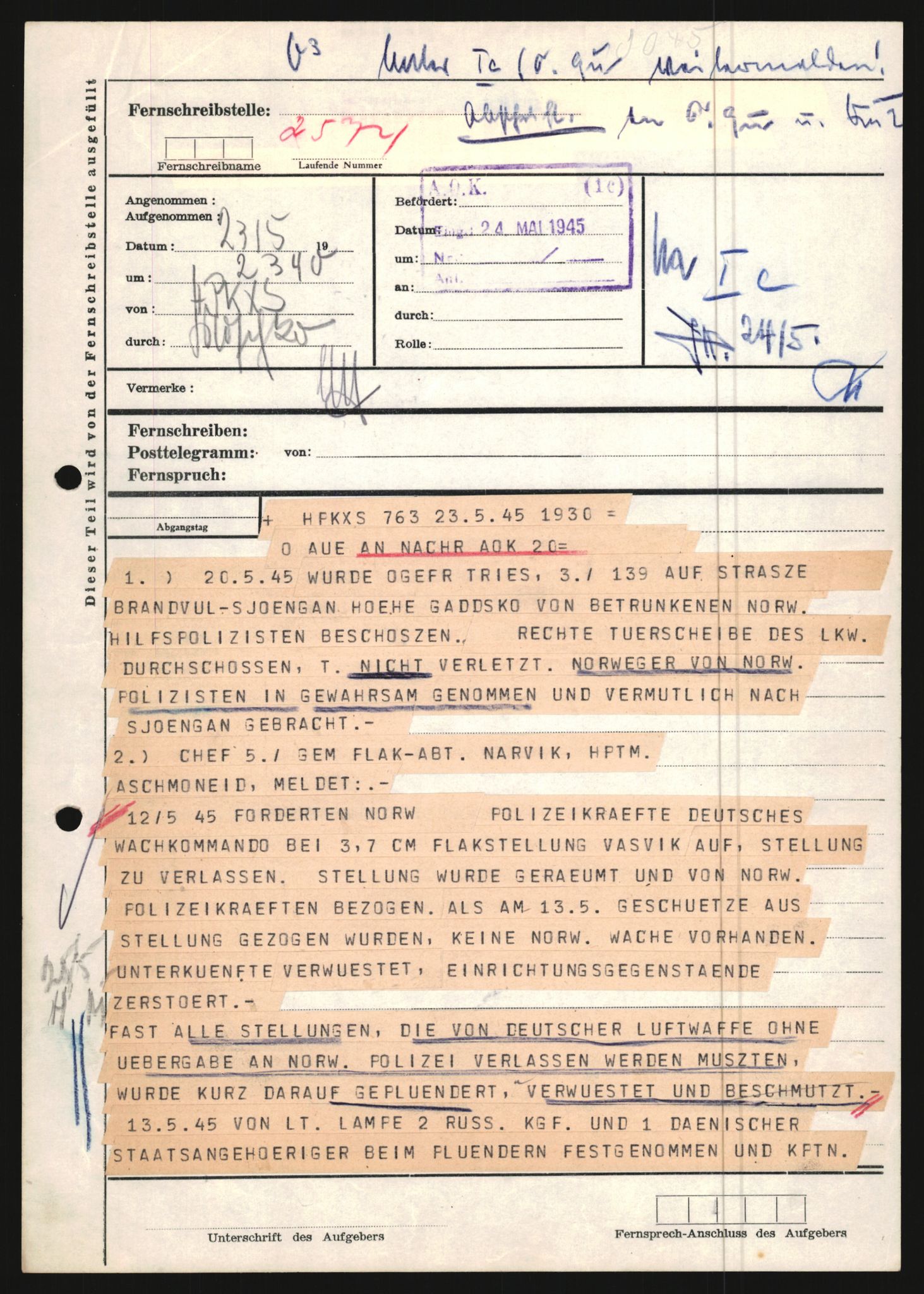 Forsvarets Overkommando. 2 kontor. Arkiv 11.4. Spredte tyske arkivsaker, AV/RA-RAFA-7031/D/Dar/Dara/L0021: Nachrichten des OKW, 1943-1945, s. 274