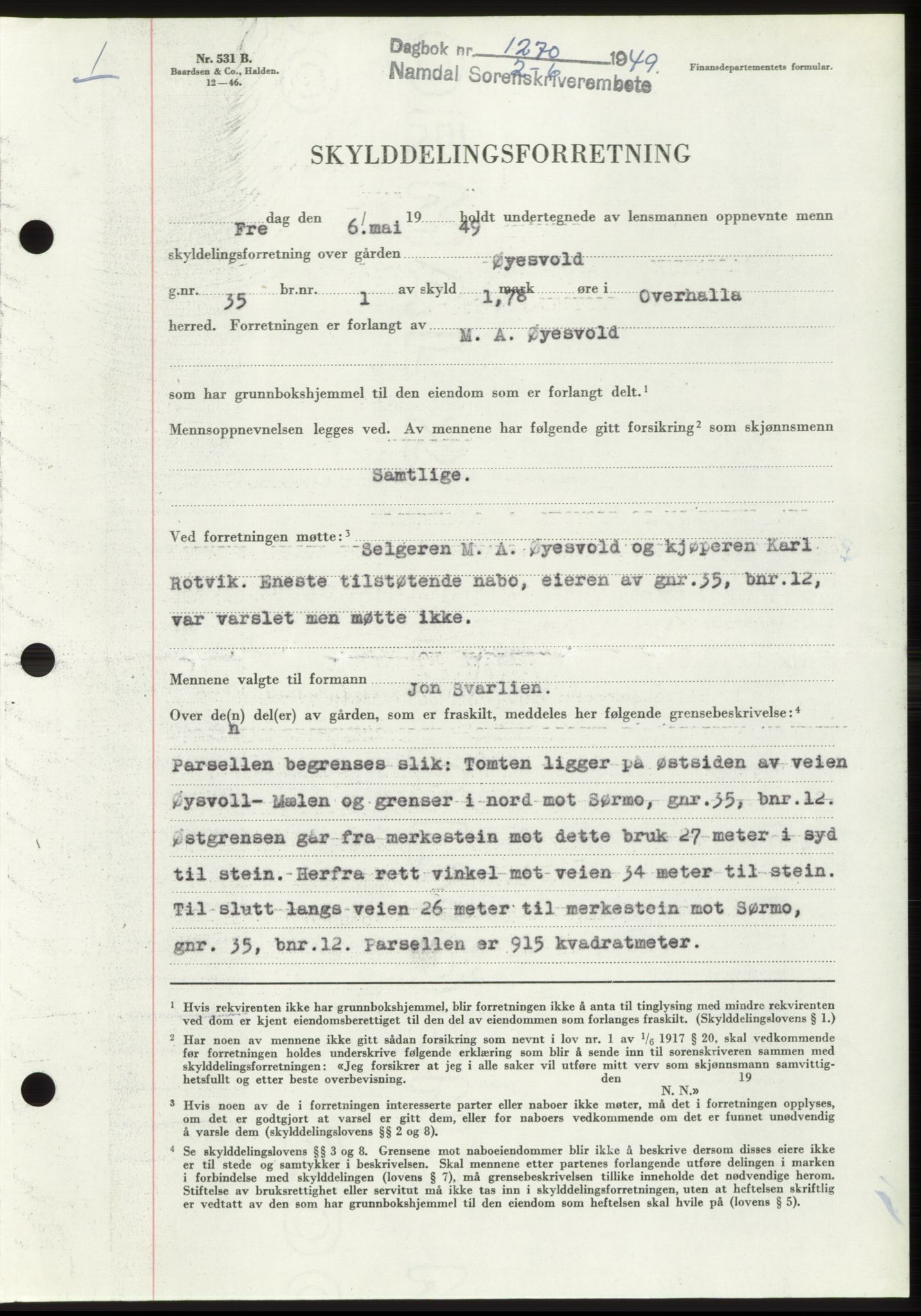 Namdal sorenskriveri, SAT/A-4133/1/2/2C: Pantebok nr. -, 1949-1949, Dagboknr: 1270/1949