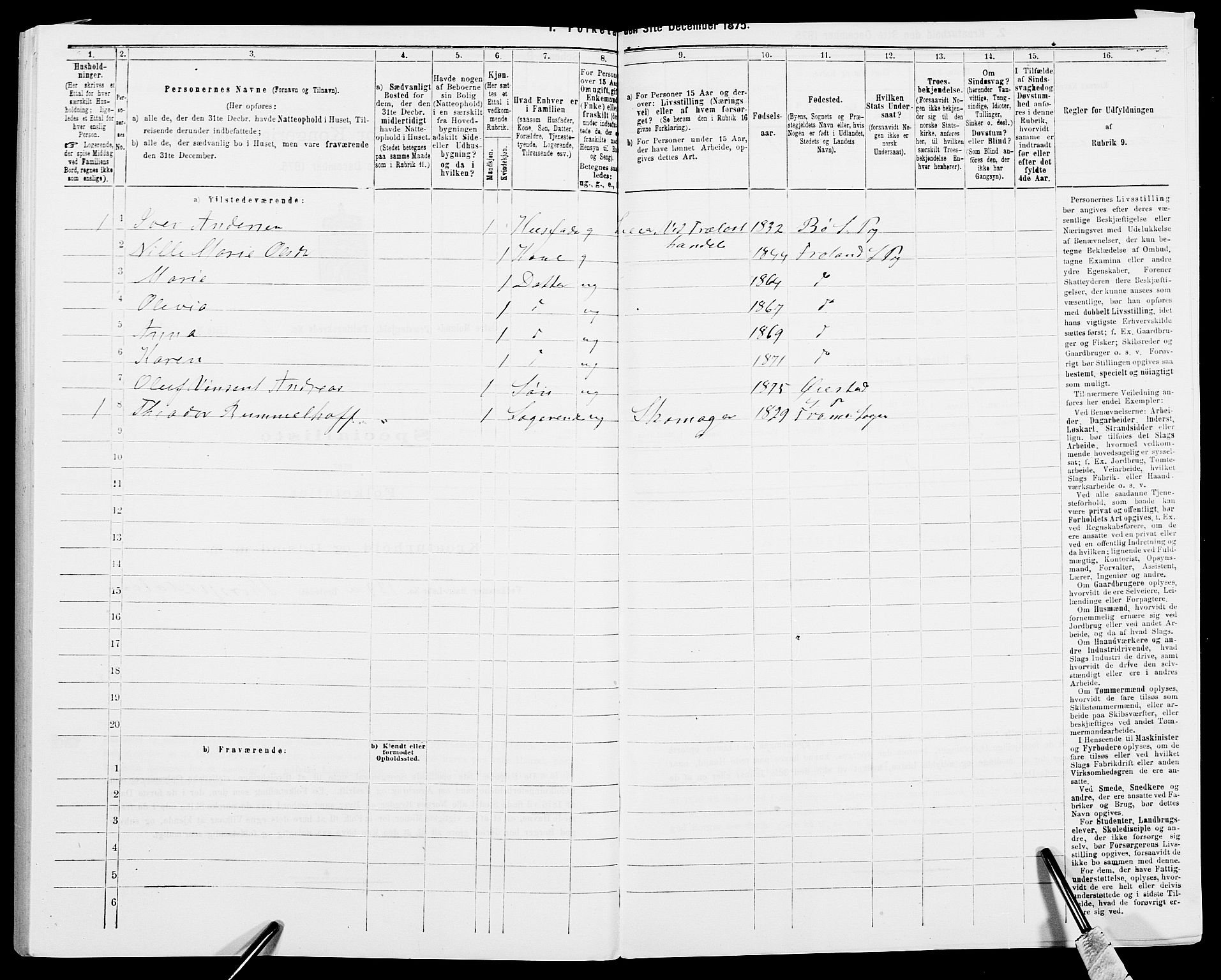 SAK, Folketelling 1875 for 0918P Austre Moland prestegjeld, 1875, s. 1093