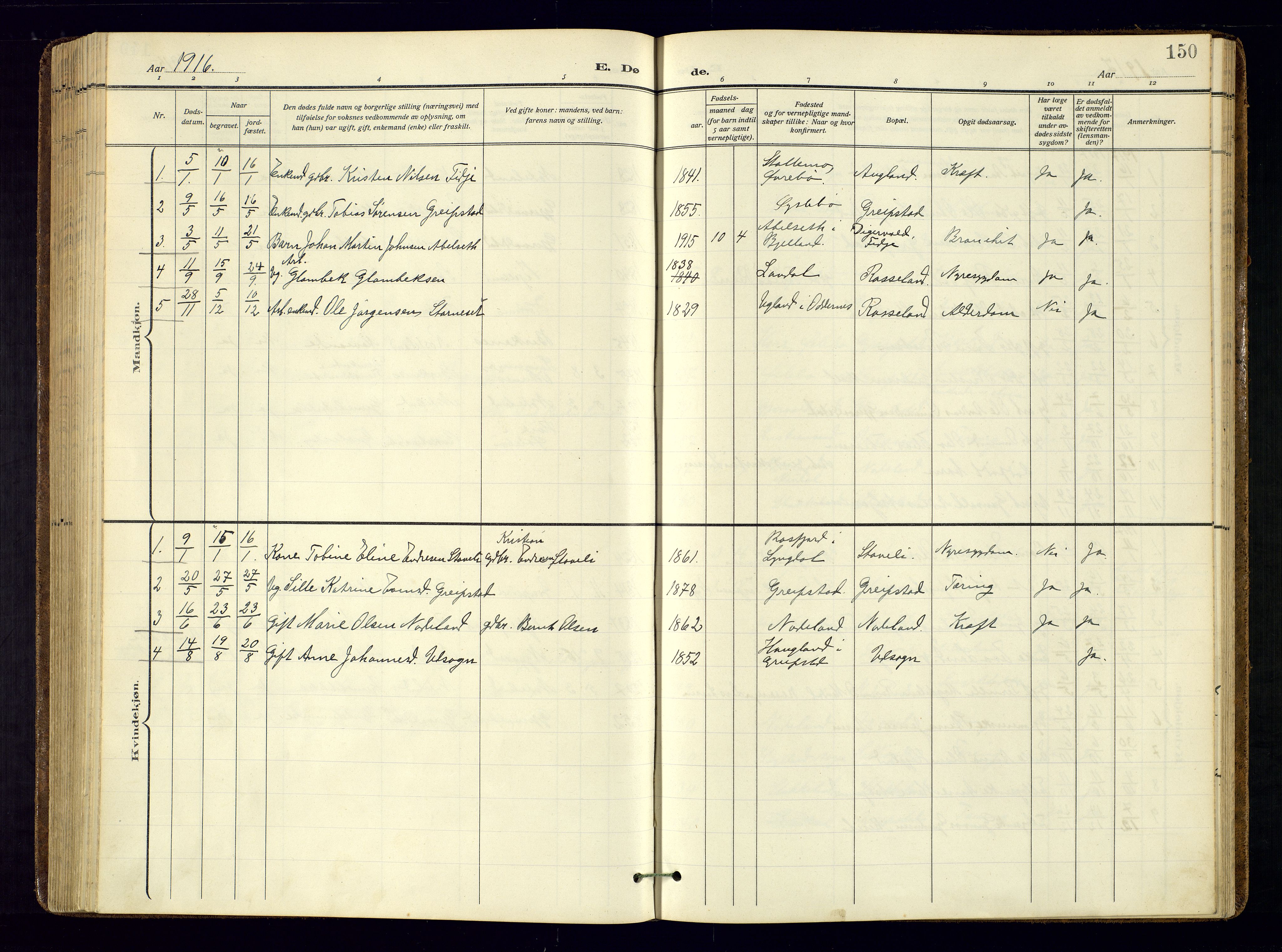 Søgne sokneprestkontor, SAK/1111-0037/F/Fa/Faa/L0004: Ministerialbok nr. A-4, 1911-1945, s. 150