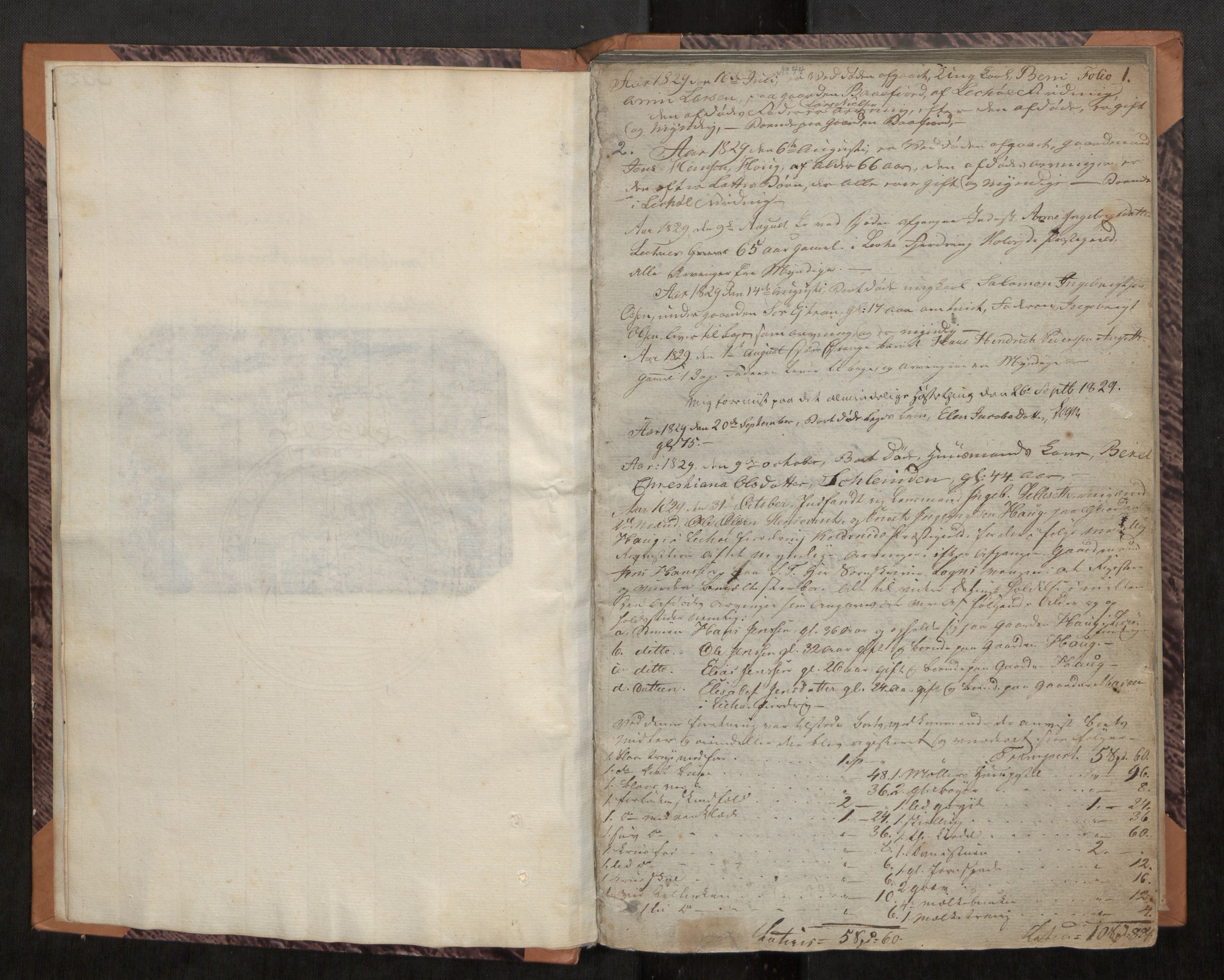 Namdal sorenskriveri, AV/SAT-A-4133/1/3/3Ca/L0001: Skifteregistreringsprotokoll, 1829-1840, s. 1