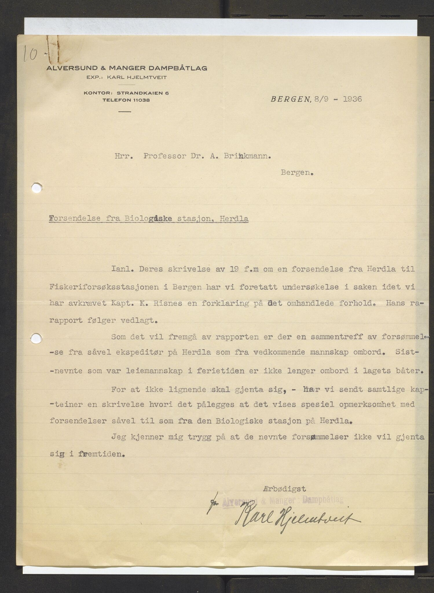 Bergens Museum, AV/SAB-A-17301/13/D/L0002: Korrespondanse , 1928-1940, s. 326
