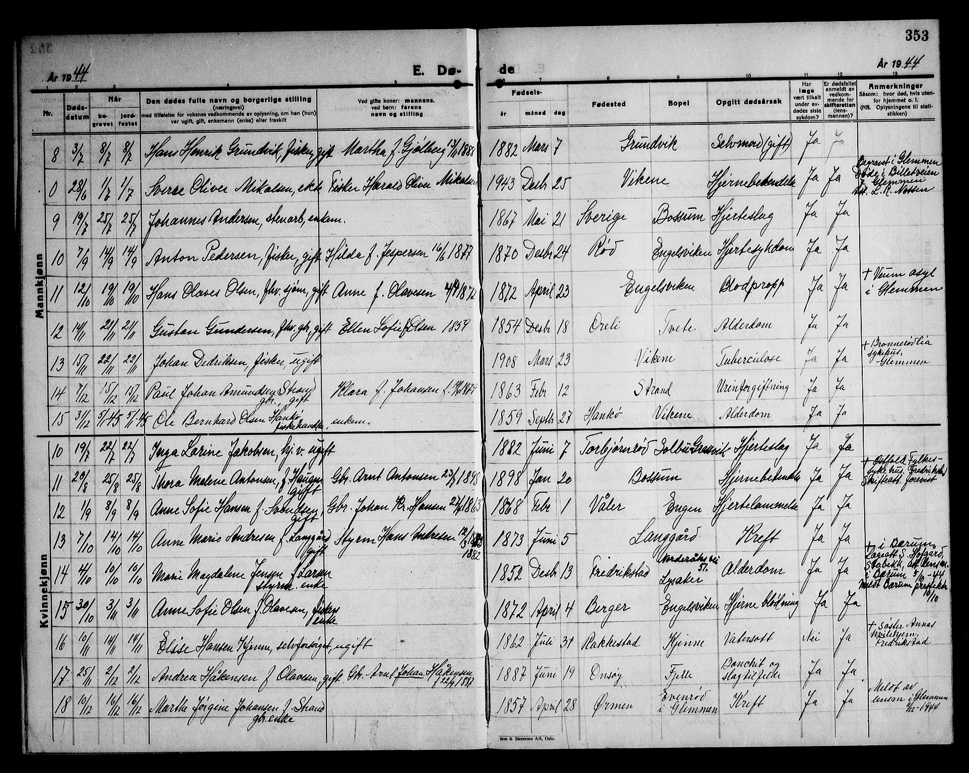 Onsøy prestekontor Kirkebøker, AV/SAO-A-10914/G/Ga/L0005: Klokkerbok nr. I 5, 1927-1948, s. 353