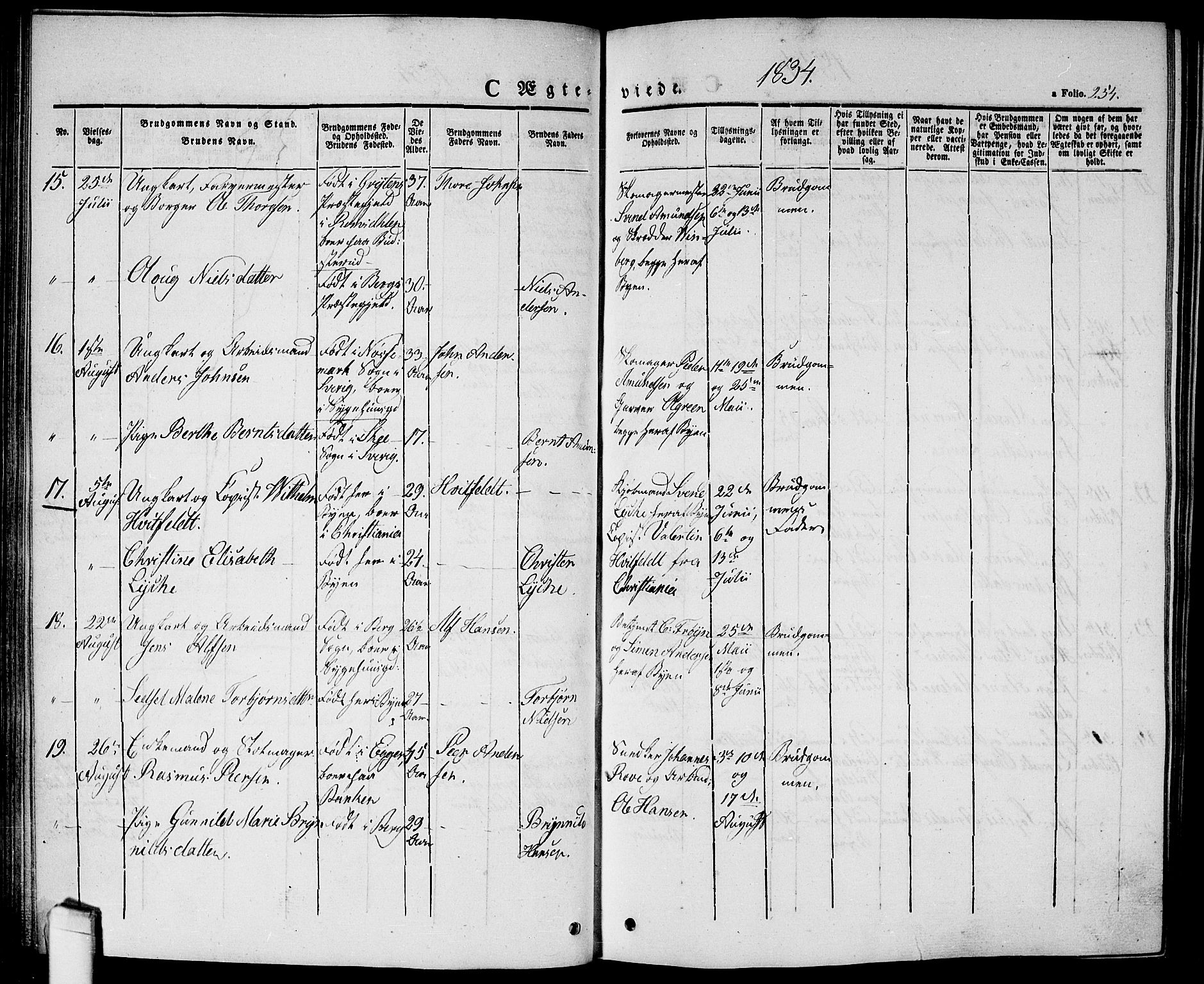 Halden prestekontor Kirkebøker, AV/SAO-A-10909/G/Ga/L0003: Klokkerbok nr. 3, 1834-1844, s. 254