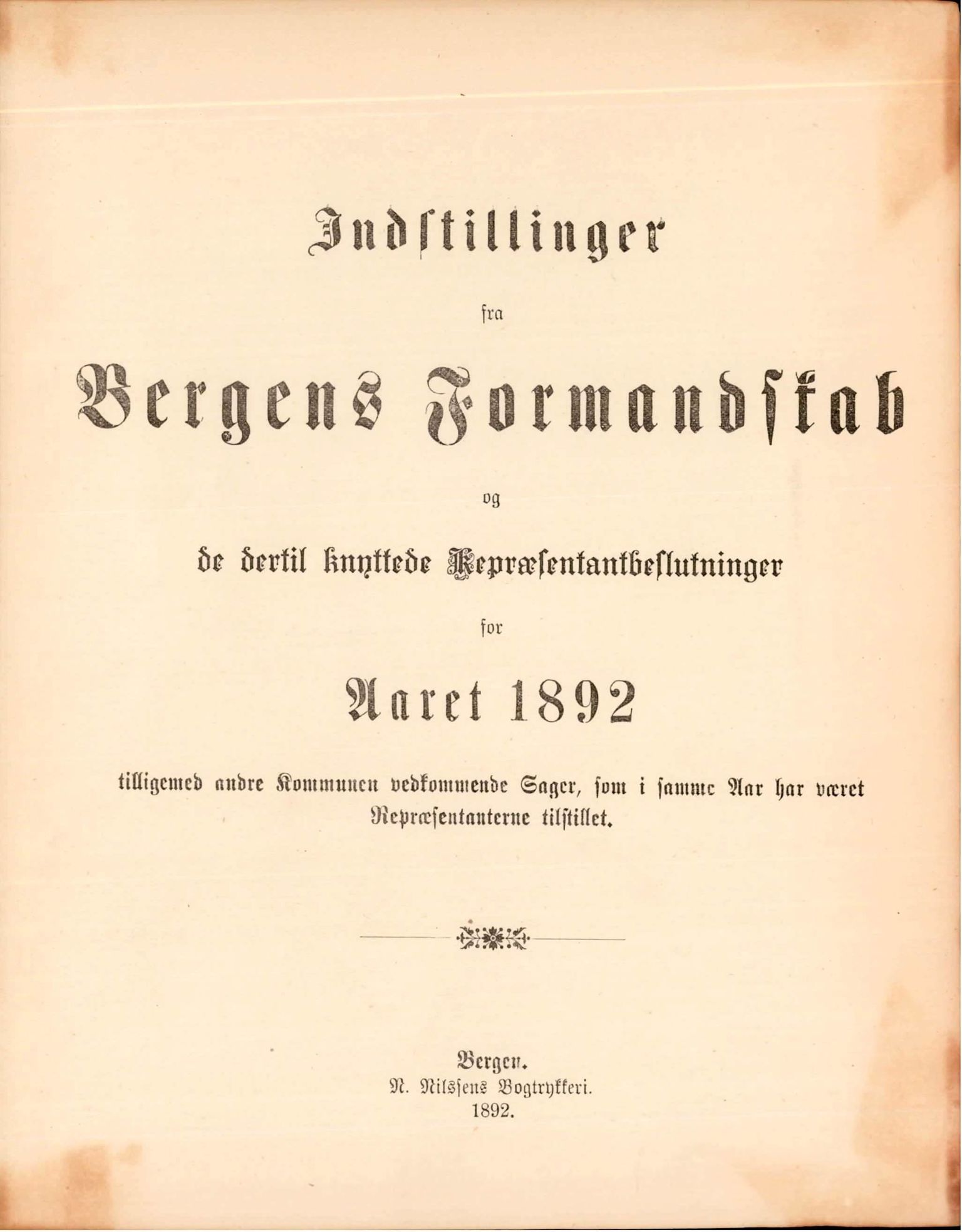 Bergen kommune. Formannskapet, BBA/A-0003/Ad/L0047: Bergens Kommuneforhandlinger, 1892