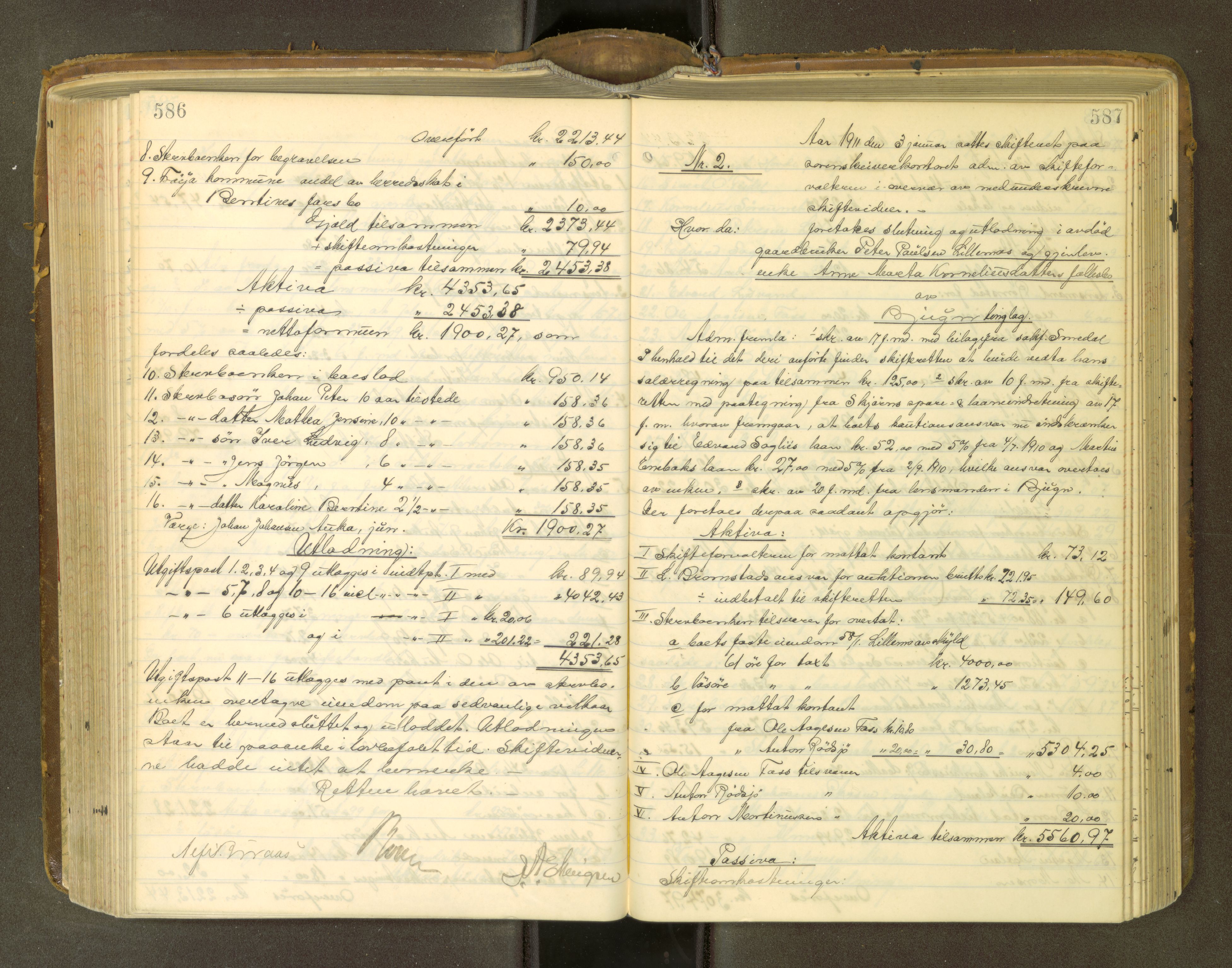 Fosen sorenskriveri, AV/SAT-A-1107/1/3/3A/L0030: Skifteutlodningsprotokoll nr. 9, 1908-1913, s. 586-587