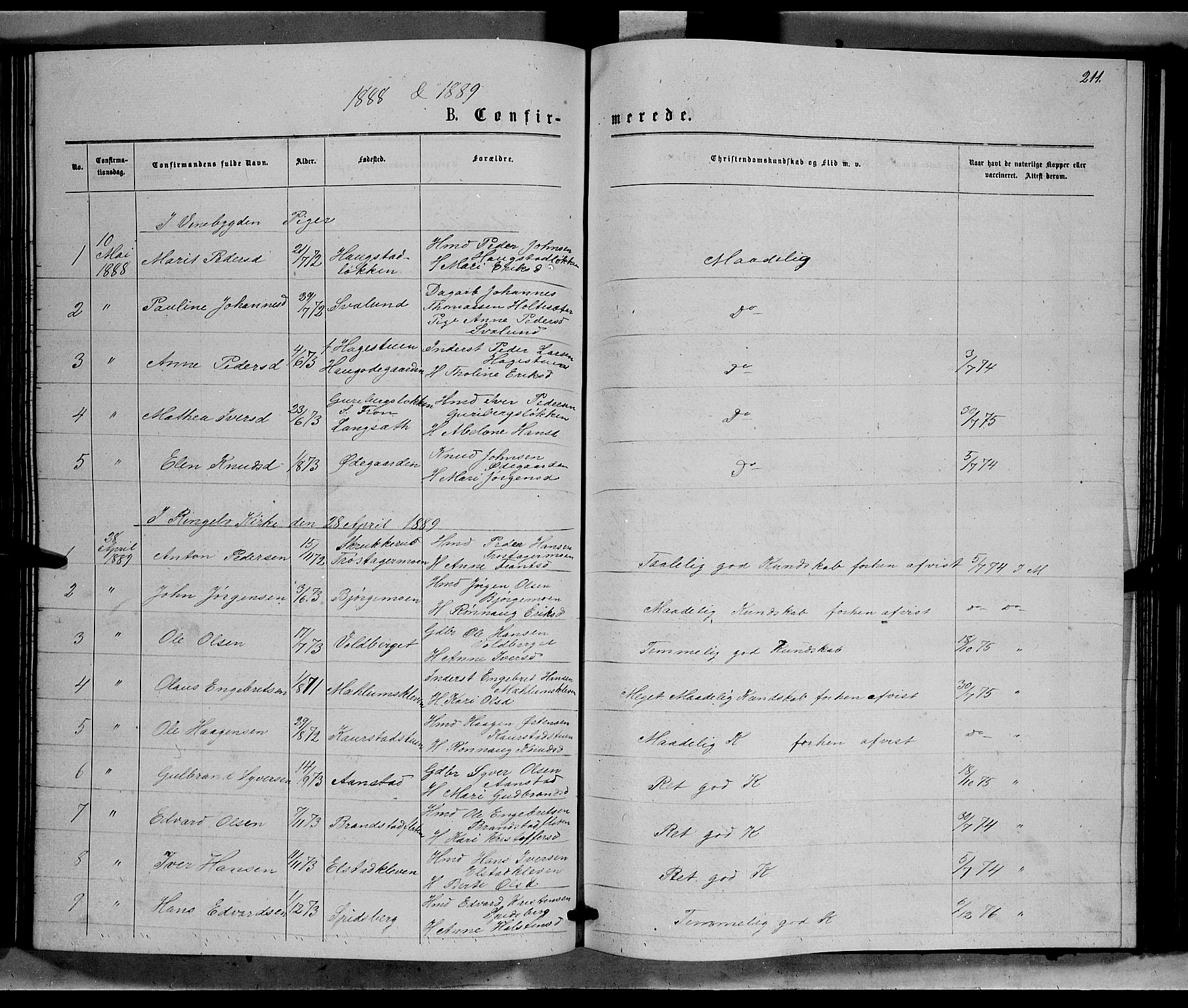 Ringebu prestekontor, AV/SAH-PREST-082/H/Ha/Hab/L0006: Klokkerbok nr. 6, 1880-1898, s. 211
