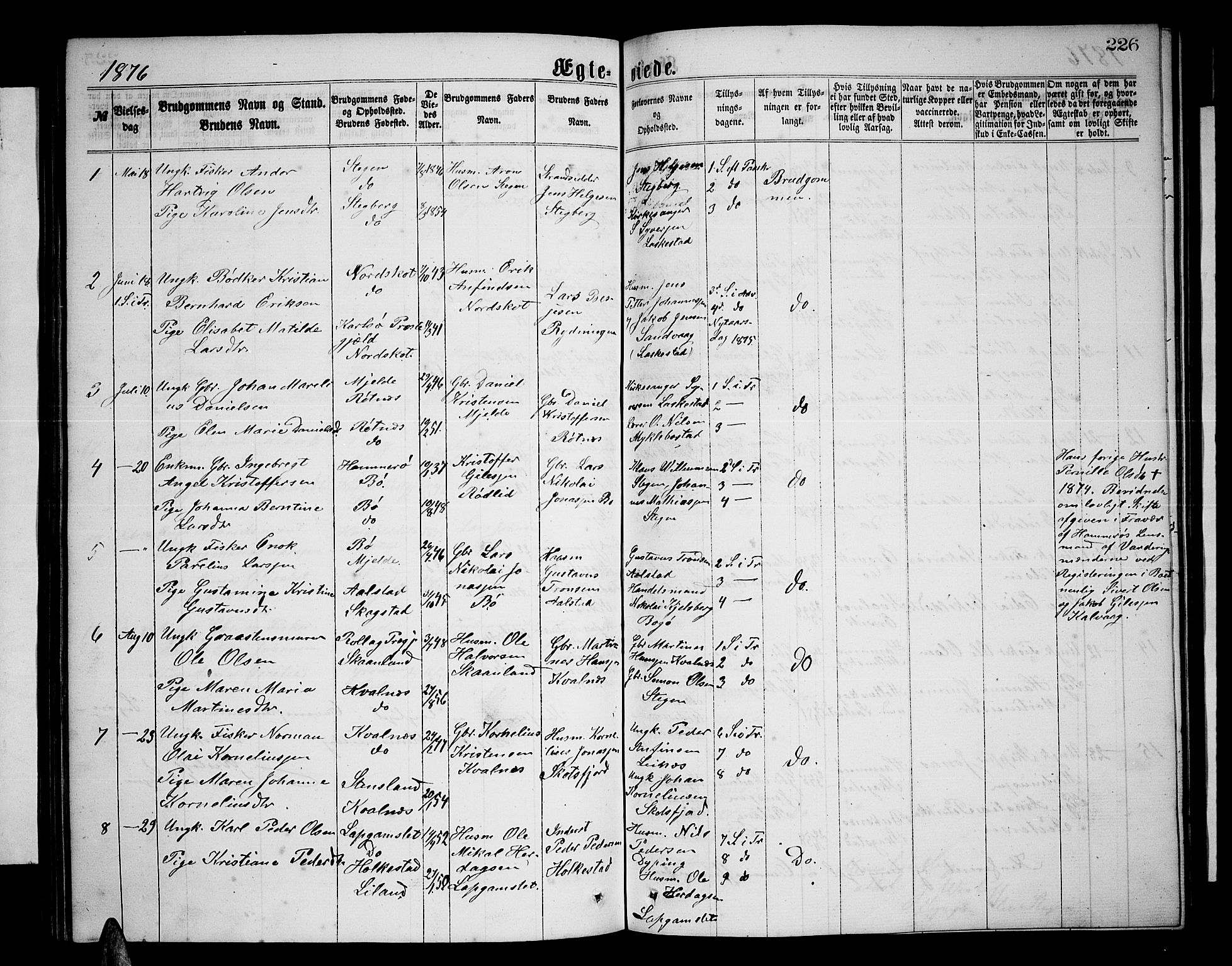 Ministerialprotokoller, klokkerbøker og fødselsregistre - Nordland, AV/SAT-A-1459/855/L0815: Klokkerbok nr. 855C04, 1865-1878, s. 226