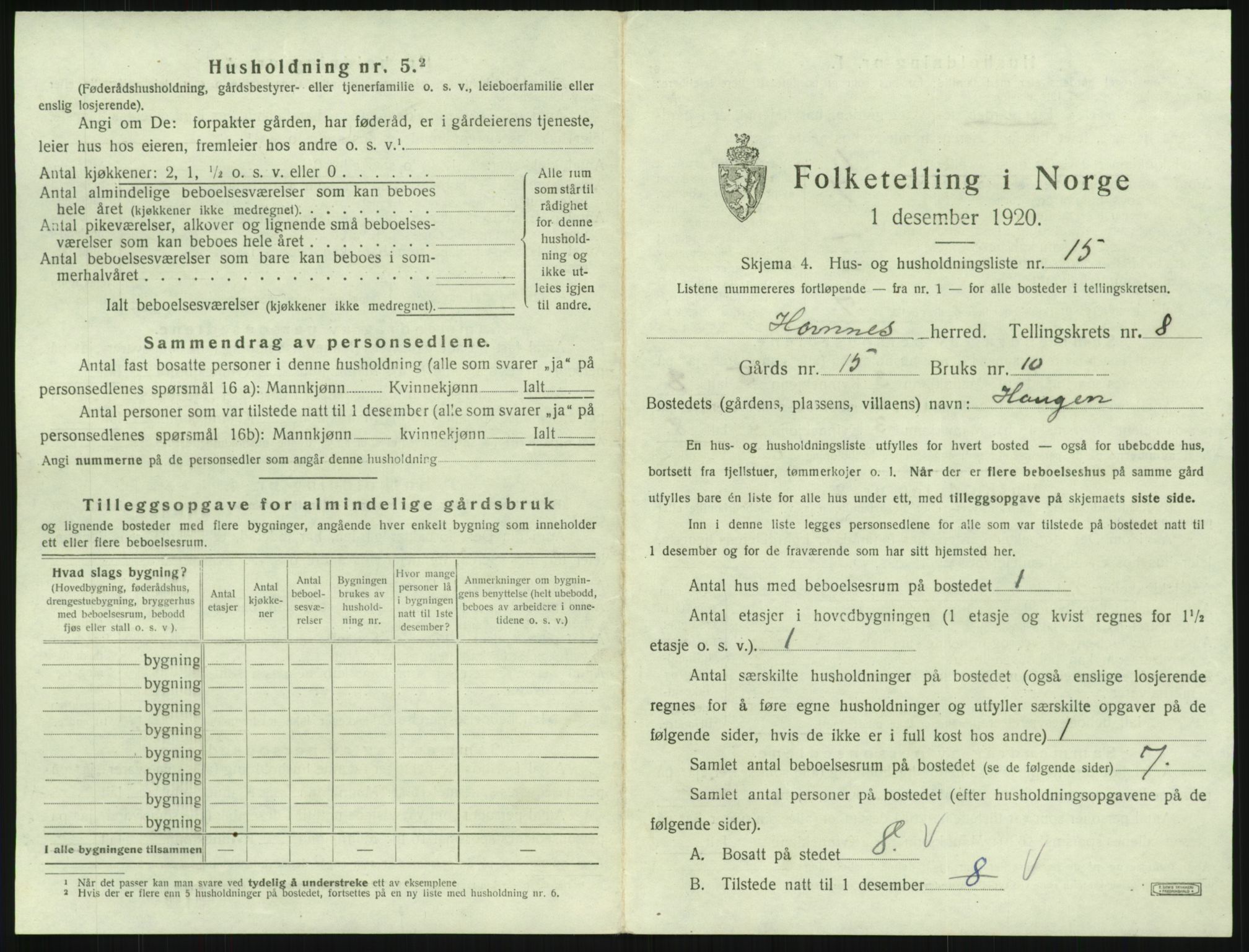 SAK, Folketelling 1920 for 0936 Hornnes herred, 1920, s. 323