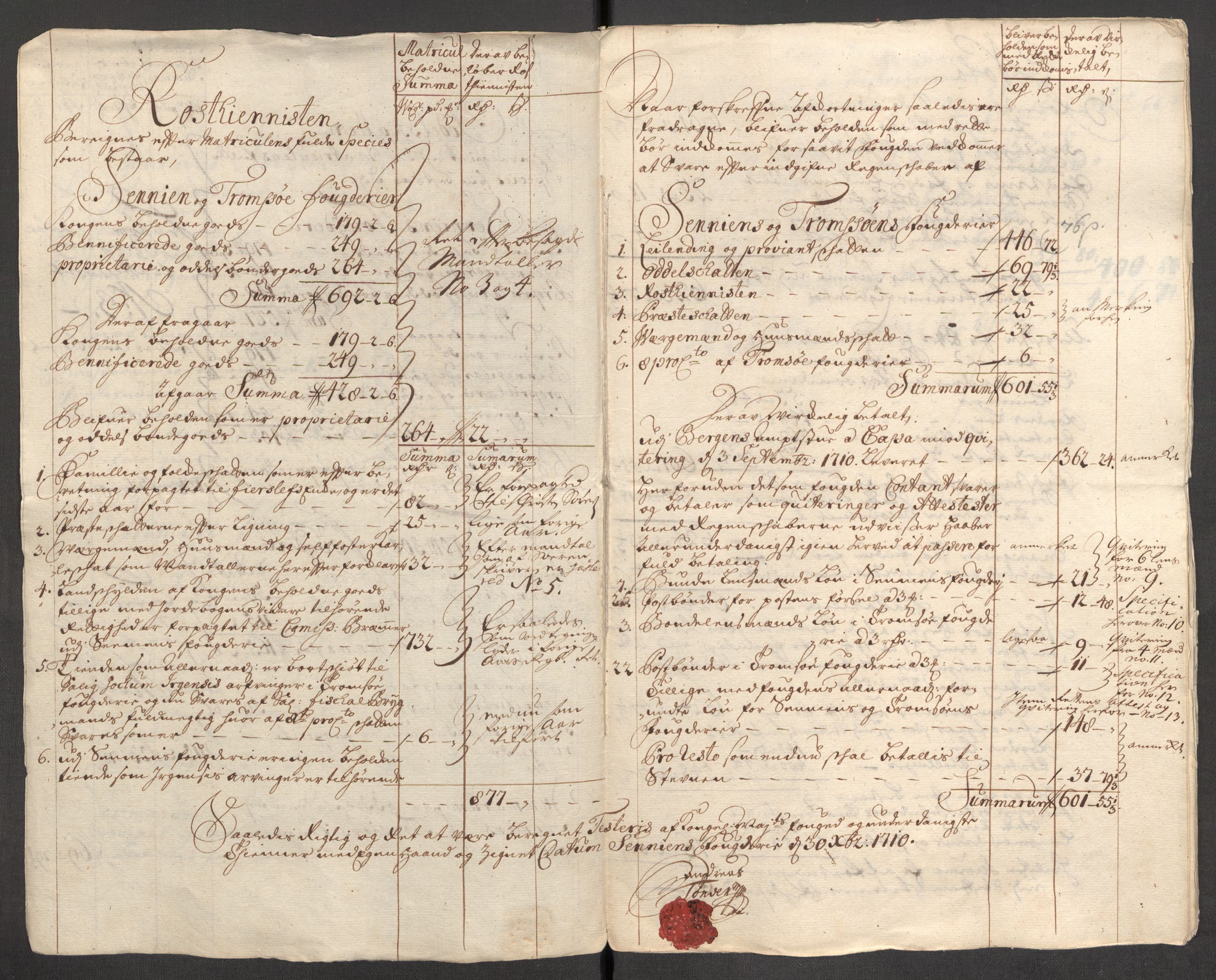 Rentekammeret inntil 1814, Reviderte regnskaper, Fogderegnskap, AV/RA-EA-4092/R68/L4757: Fogderegnskap Senja og Troms, 1708-1710, s. 227