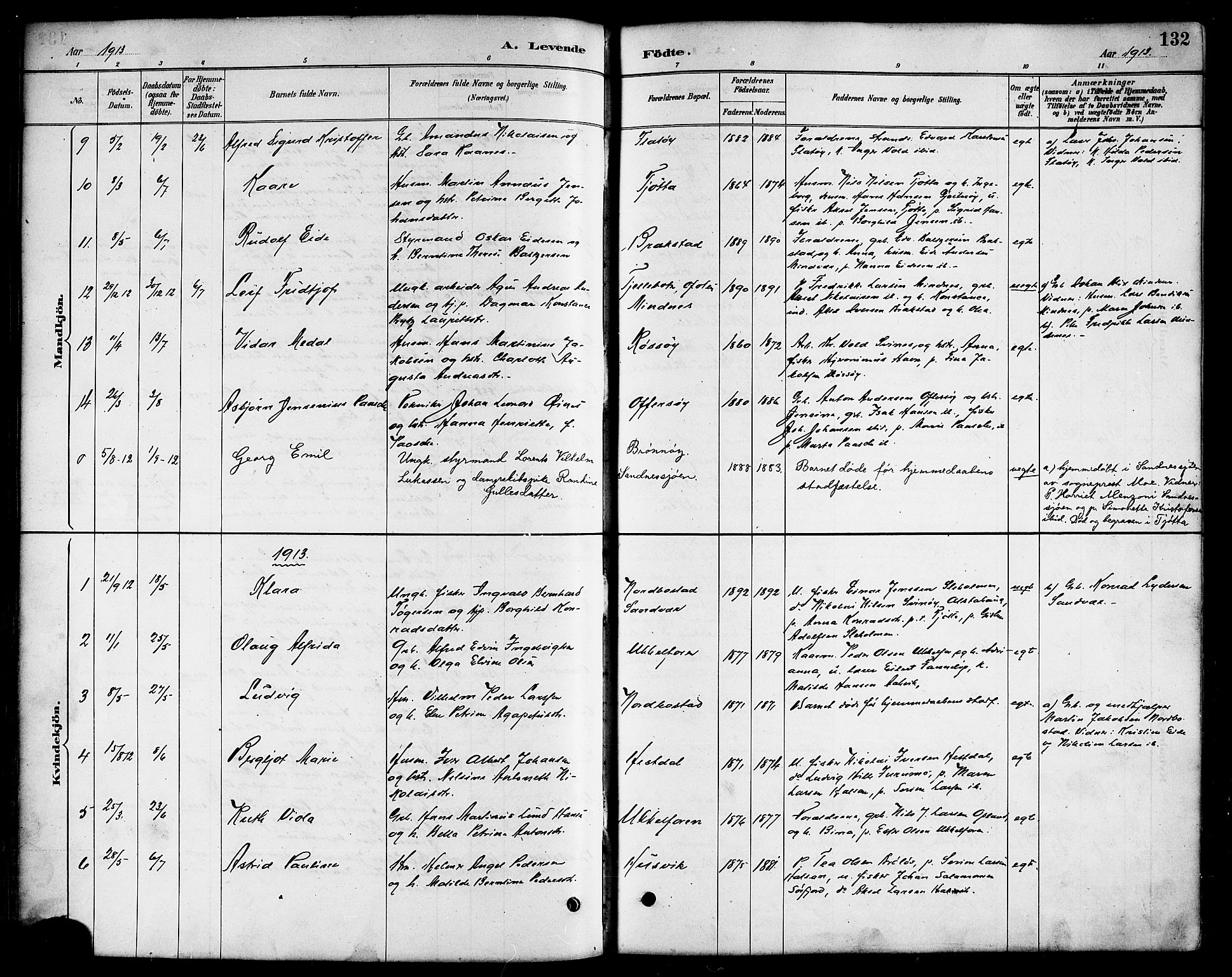 Ministerialprotokoller, klokkerbøker og fødselsregistre - Nordland, SAT/A-1459/817/L0268: Klokkerbok nr. 817C03, 1884-1920, s. 132