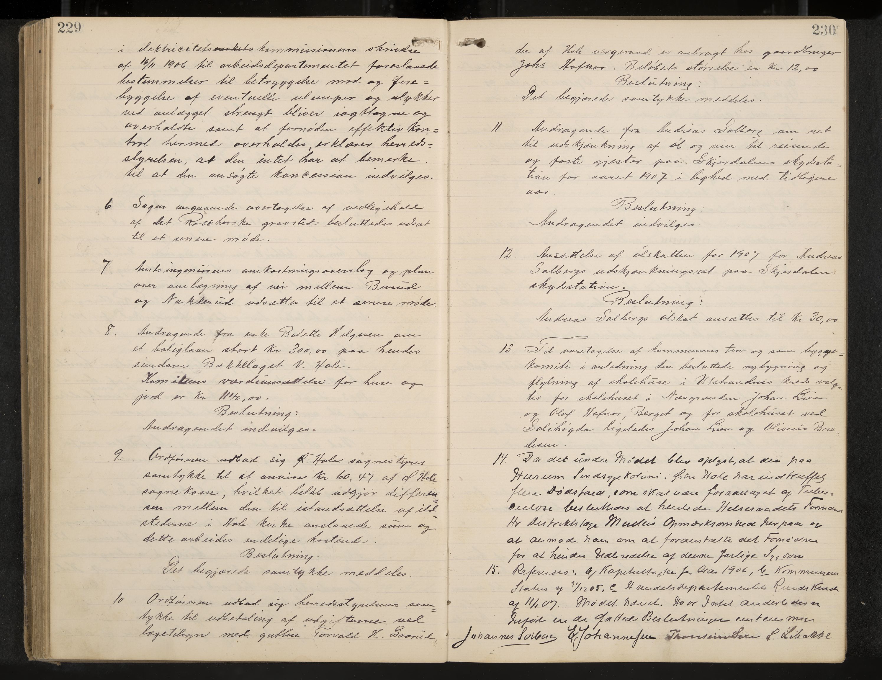 Hole formannskap og sentraladministrasjon, IKAK/0612021-1/A/Aa/L0004: Møtebok med register, 1902-1910, s. 229-230