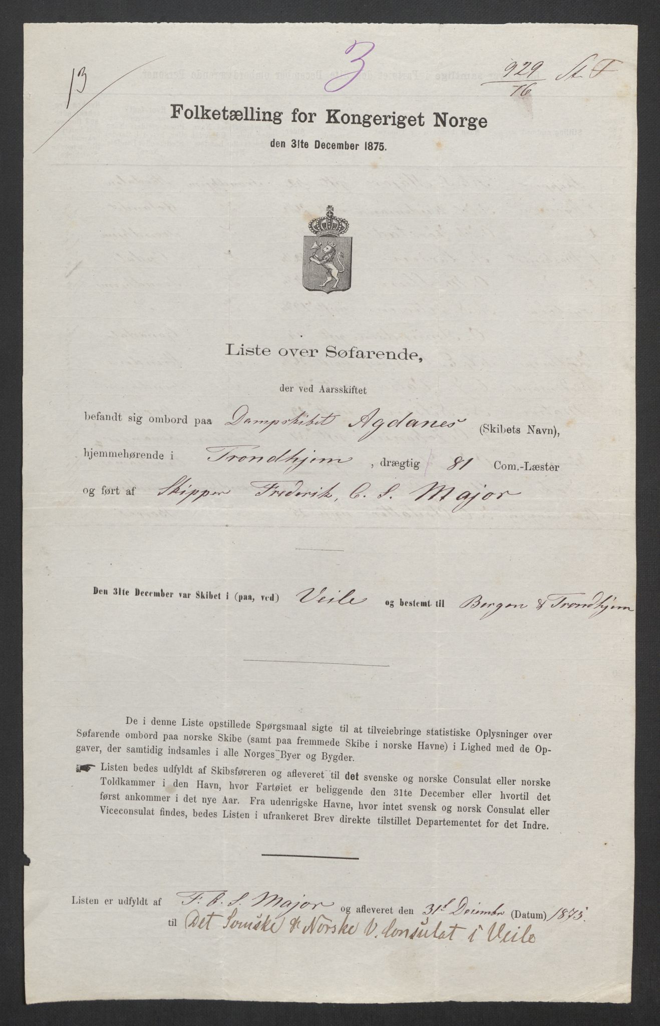 RA, Folketelling 1875, skipslister: Skip i utenrikske havner, hjemmehørende i 1) byer og ladesteder, Grimstad - Tromsø, 2) landdistrikter, 1875, s. 1073