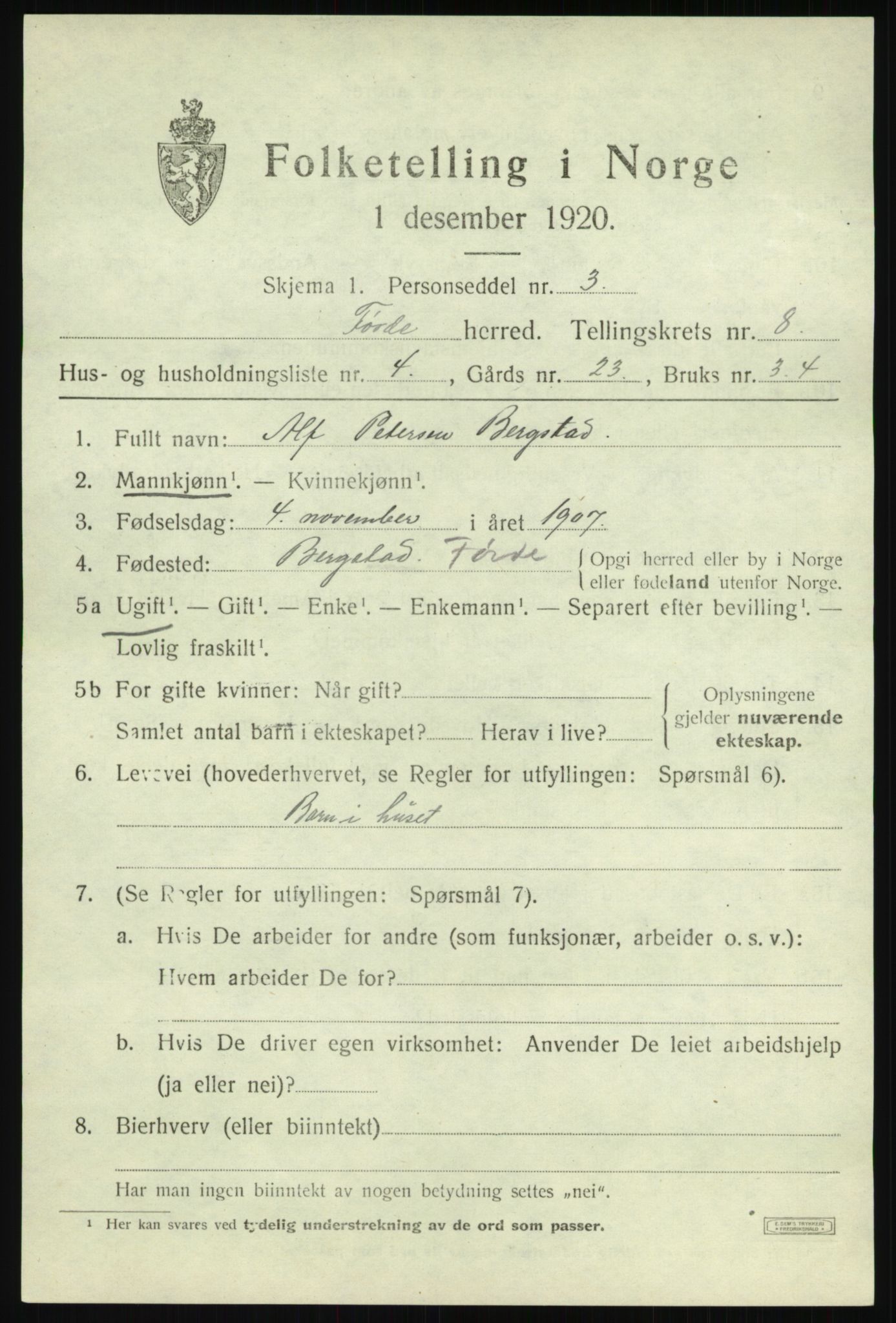 SAB, Folketelling 1920 for 1432 Førde herred, 1920, s. 3204
