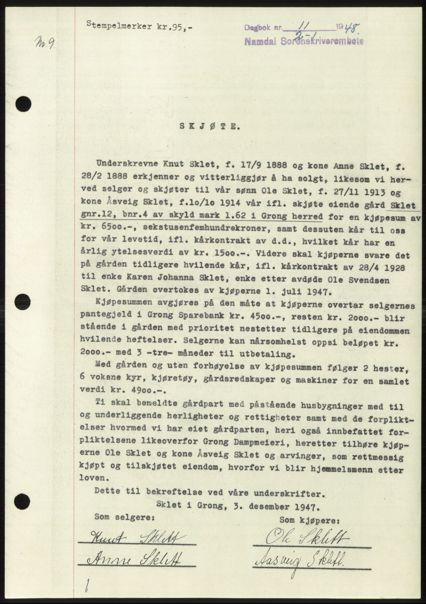 Namdal sorenskriveri, SAT/A-4133/1/2/2C: Pantebok nr. -, 1947-1948, Dagboknr: 11/1948
