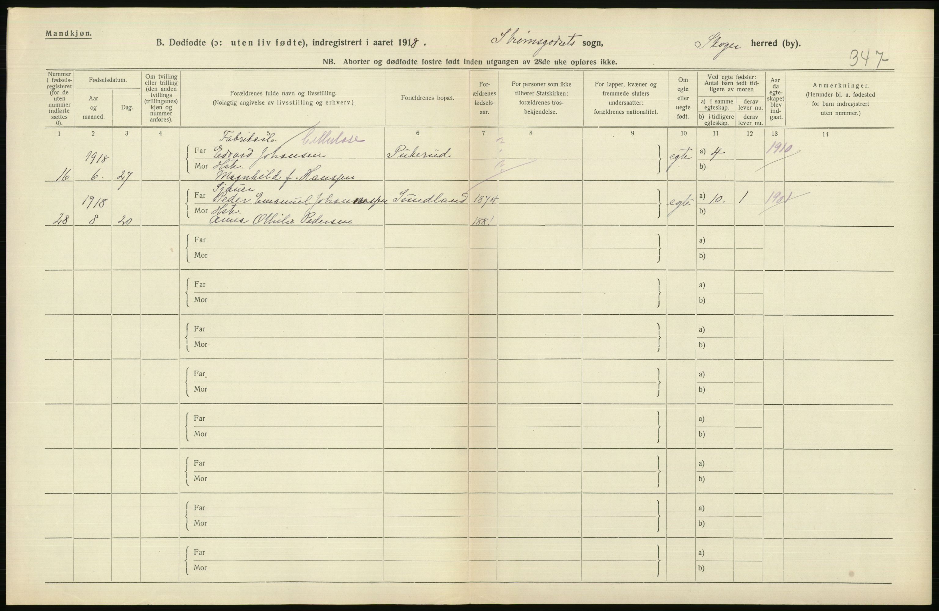 Statistisk sentralbyrå, Sosiodemografiske emner, Befolkning, RA/S-2228/D/Df/Dfb/Dfbh/L0022: Vestfold fylke: Gifte, dødfødte. Bygder og byer., 1918, s. 266