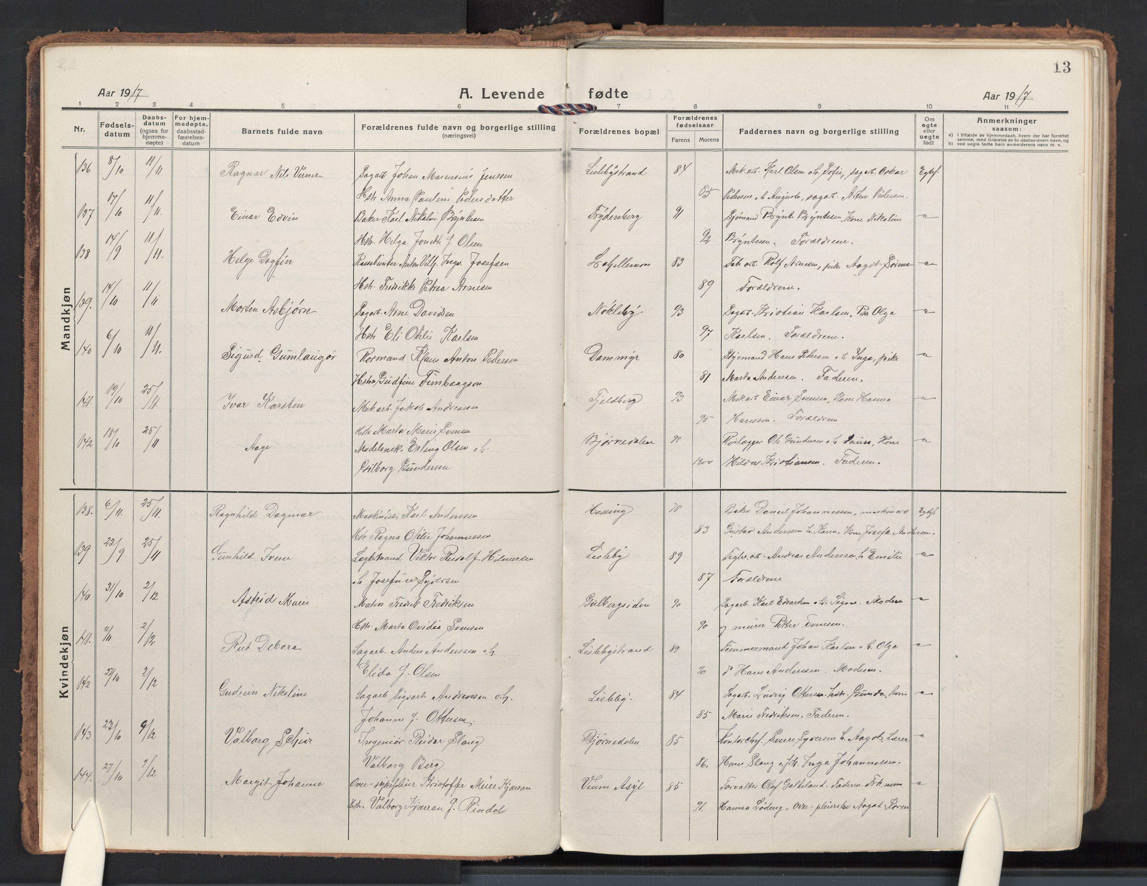 Glemmen prestekontor Kirkebøker, AV/SAO-A-10908/G/Ga/L0009: Klokkerbok nr. 9, 1917-1939, s. 13