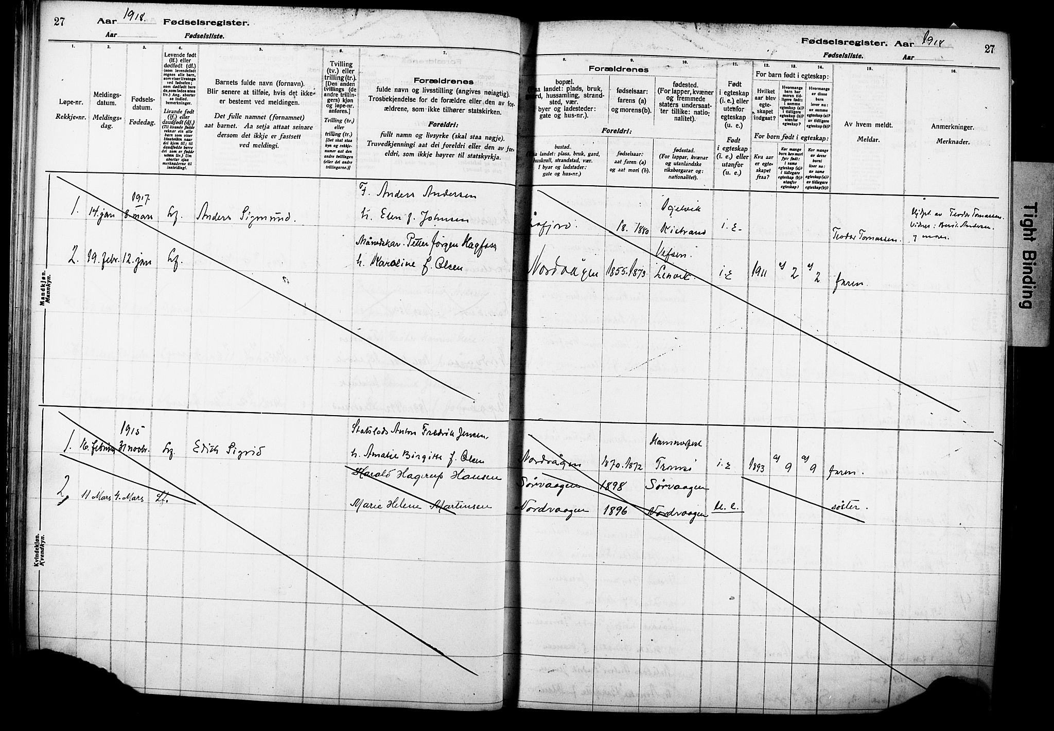 Kjelvik/Nordkapp sokneprestkontor, AV/SATØ-S-1350/I/Ia/L0015: Fødselsregister nr. 15, 1916-1930, s. 27