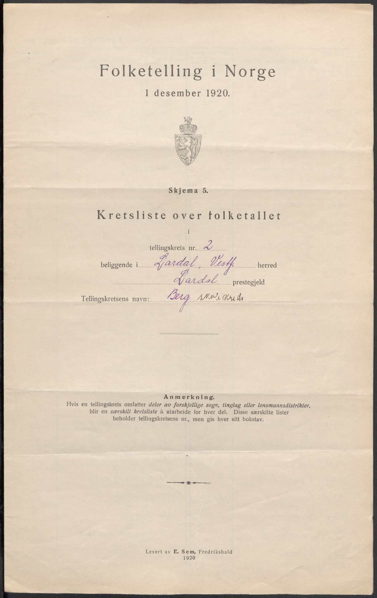 SAKO, Folketelling 1920 for 0728 Lardal herred, 1920, s. 11