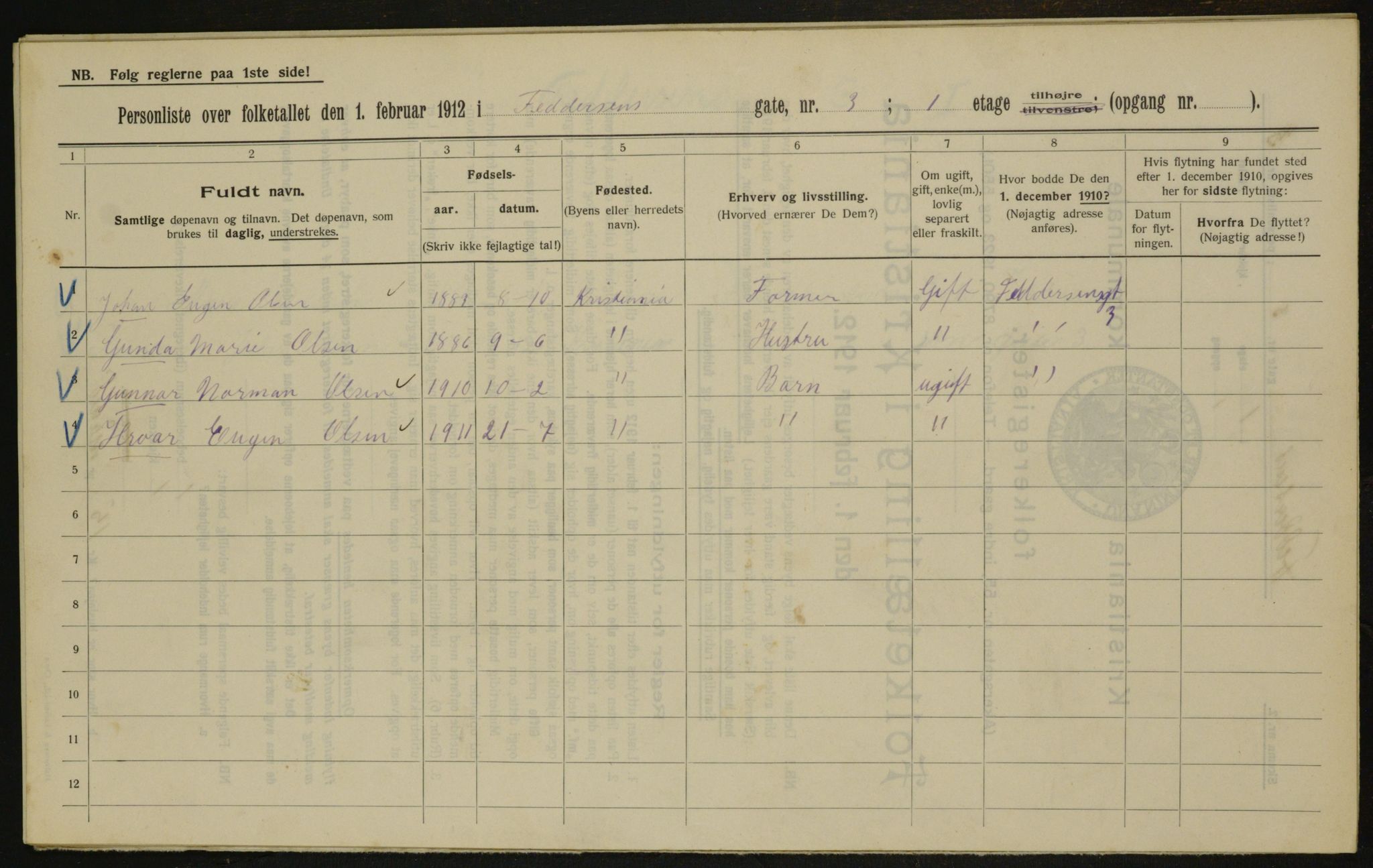 OBA, Kommunal folketelling 1.2.1912 for Kristiania, 1912, s. 23996