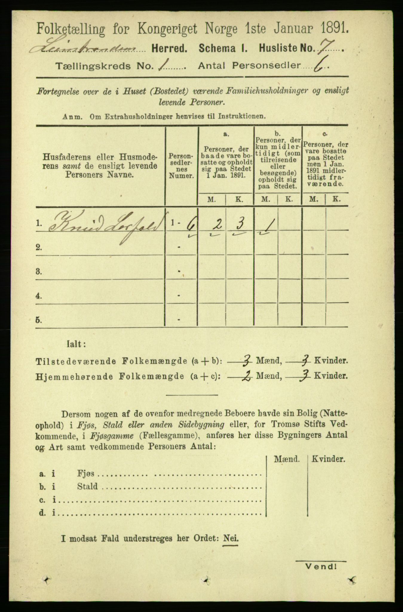RA, Folketelling 1891 for 1654 Leinstrand herred, 1891, s. 19