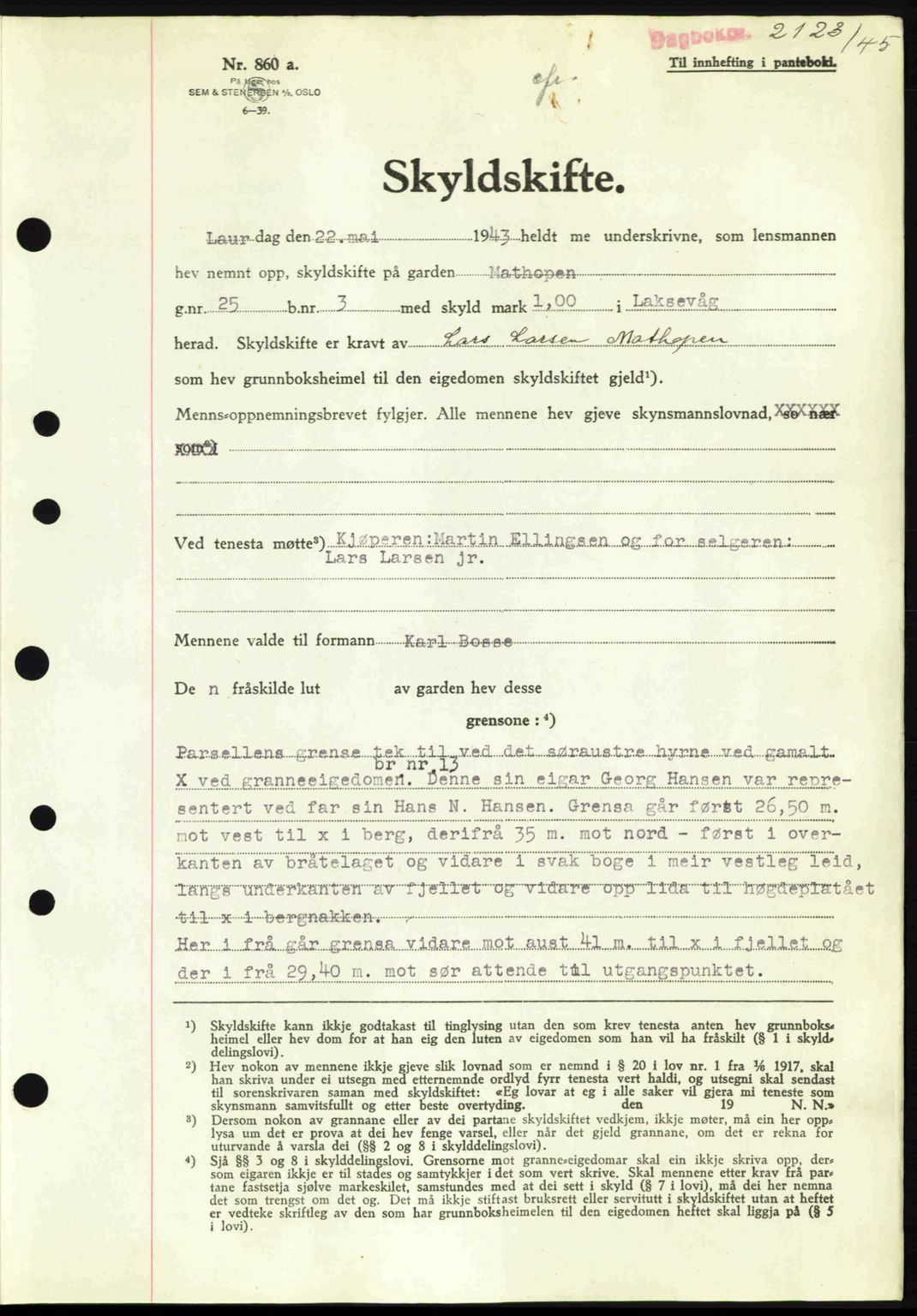 Midhordland sorenskriveri, SAB/A-3001/1/G/Gb/Gbk/L0008: Pantebok nr. A36-41, 1944-1945, Dagboknr: 2128/1945