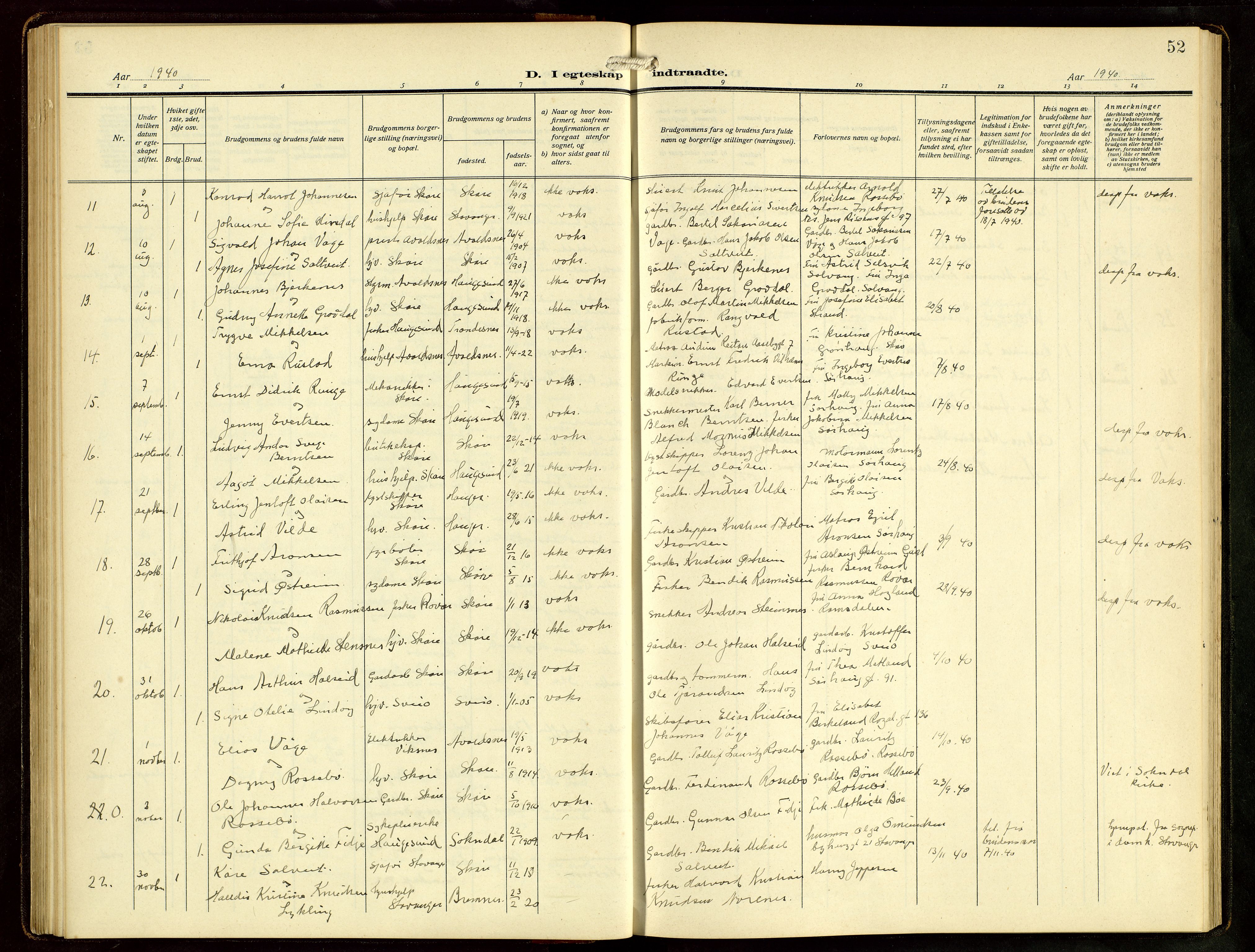 Haugesund sokneprestkontor, AV/SAST-A -101863/H/Ha/Hab/L0006: Klokkerbok nr. B 9, 1909-1951, s. 52