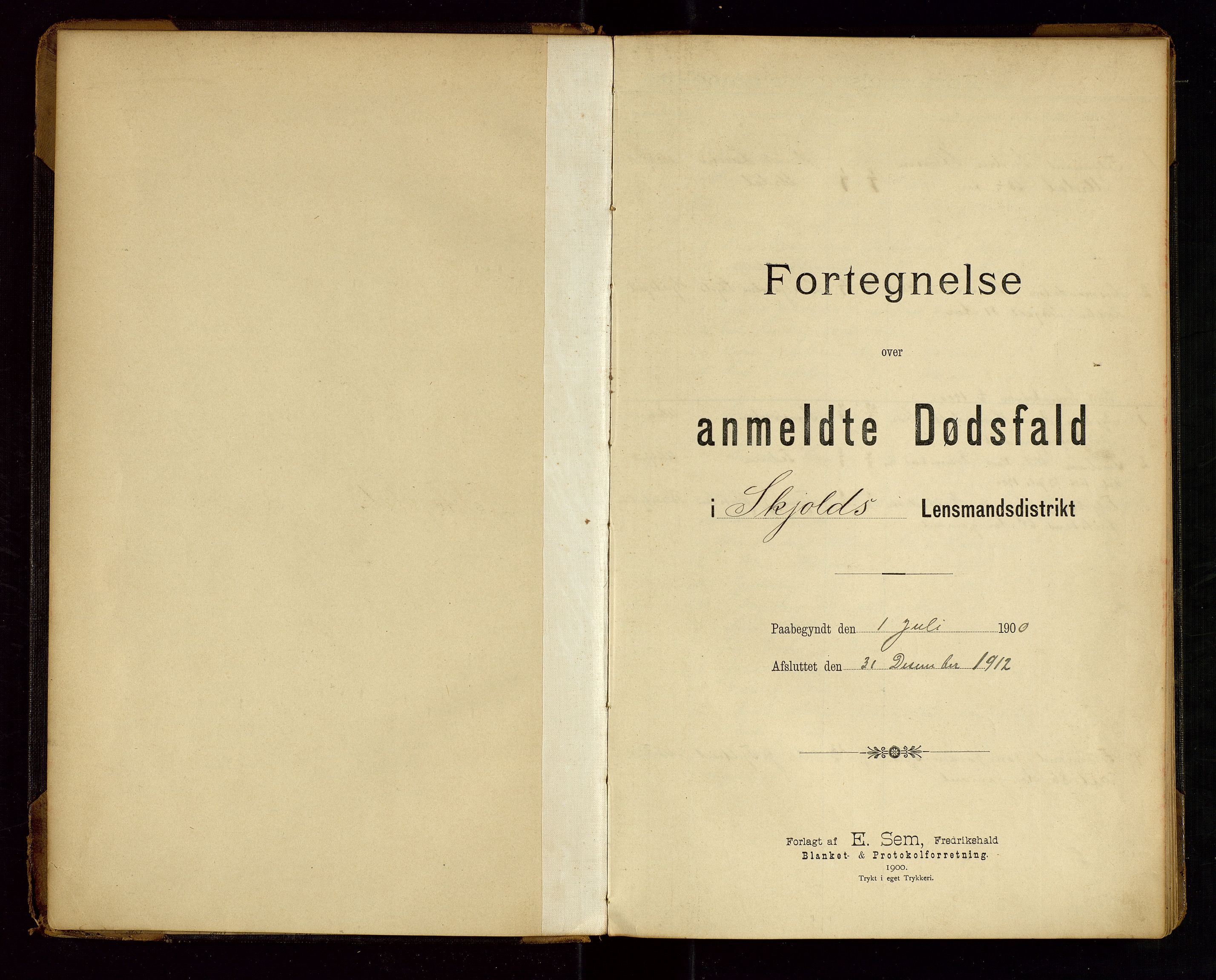 Skjold lensmannskontor, AV/SAST-A-100182/Gga/L0002: "Fortegnelse over anmeldte Dødsfald i Skjolds Lensmandsdistrikt", 1900-1912