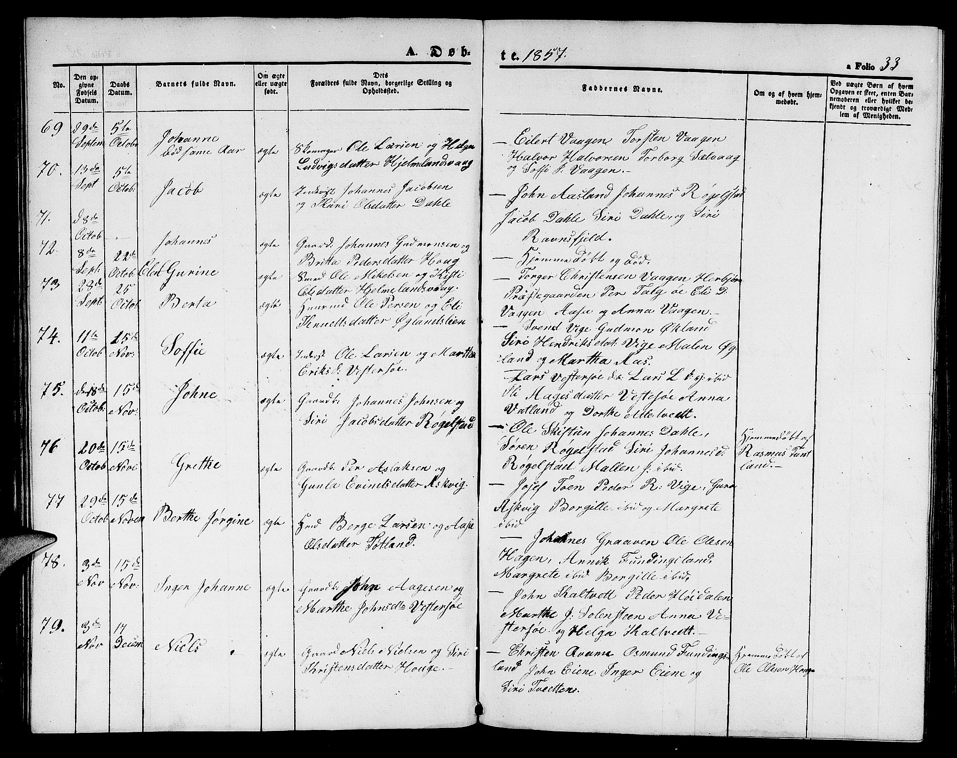 Hjelmeland sokneprestkontor, AV/SAST-A-101843/01/V/L0004: Klokkerbok nr. B 4, 1853-1883, s. 33