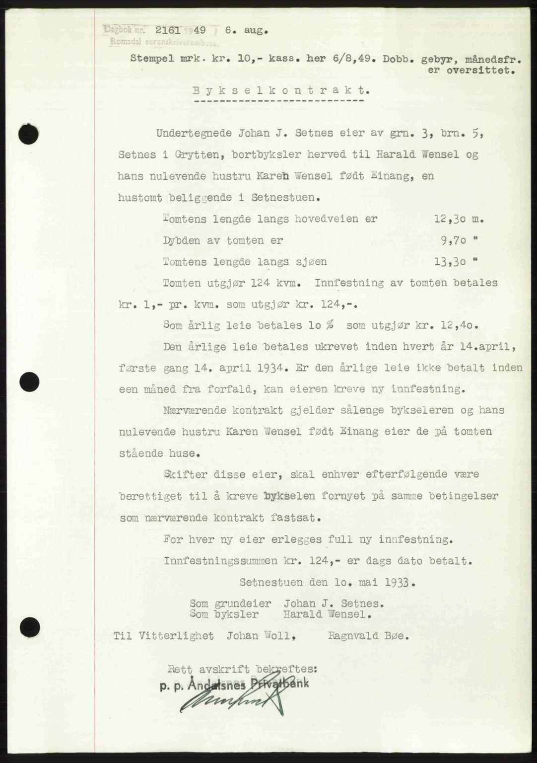 Romsdal sorenskriveri, SAT/A-4149/1/2/2C: Pantebok nr. A30, 1949-1949, Dagboknr: 2161/1949